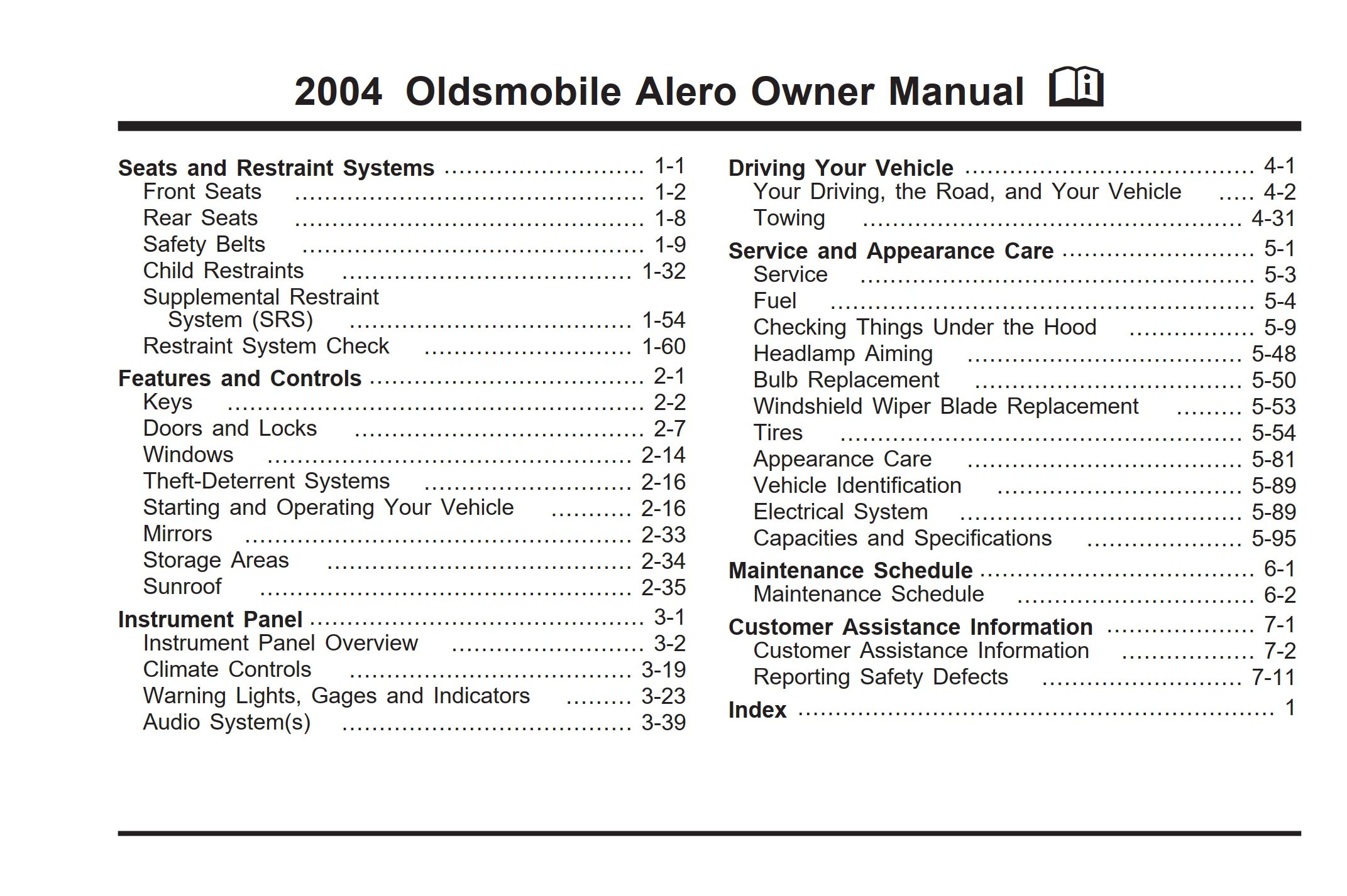 2004 oldsmobile alero owner's manual