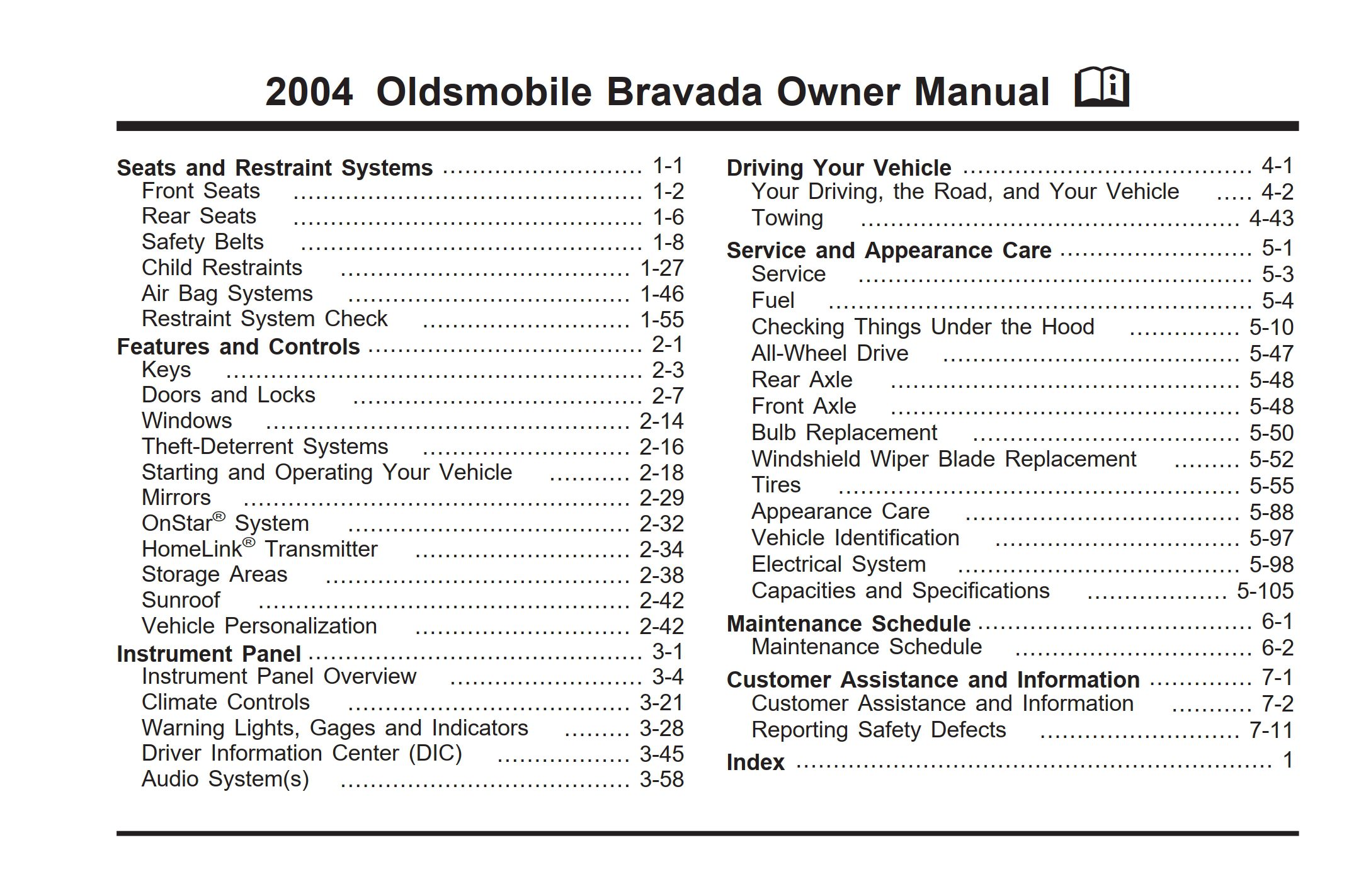 2004 oldsmobile bravada owner's manual