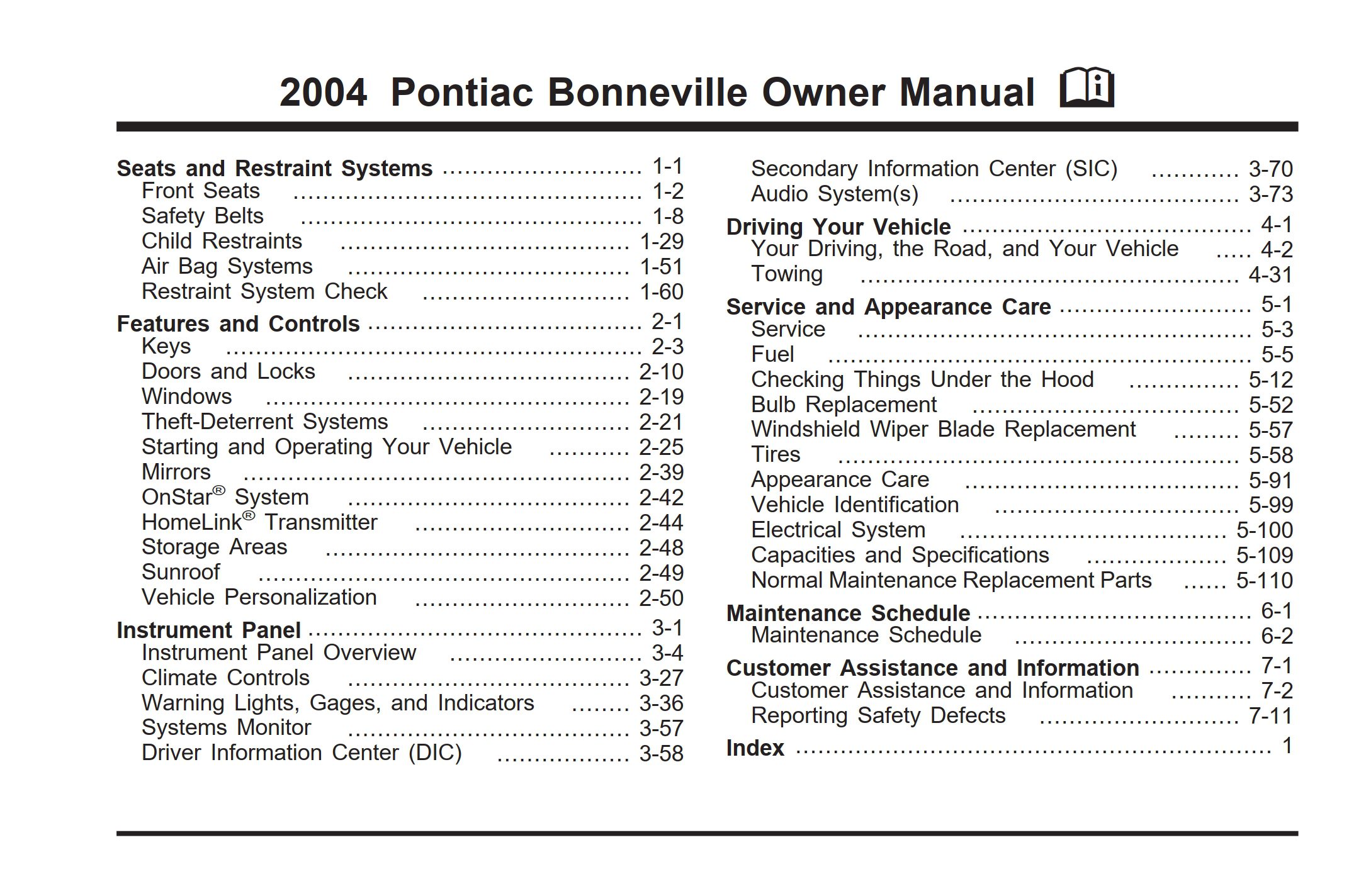 2004 pontiac bonneville owner's manual