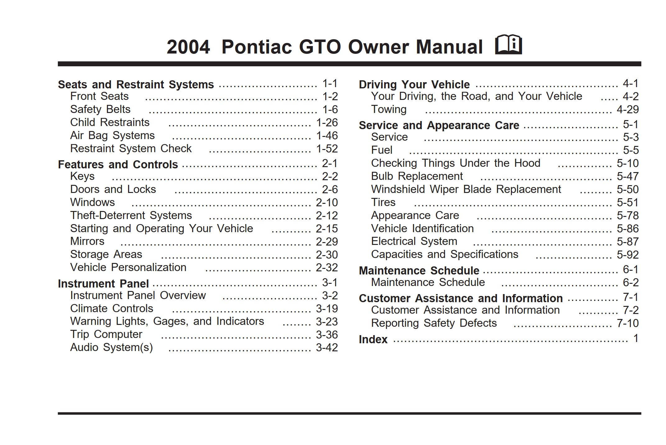 2004 pontiac gto owner's manual