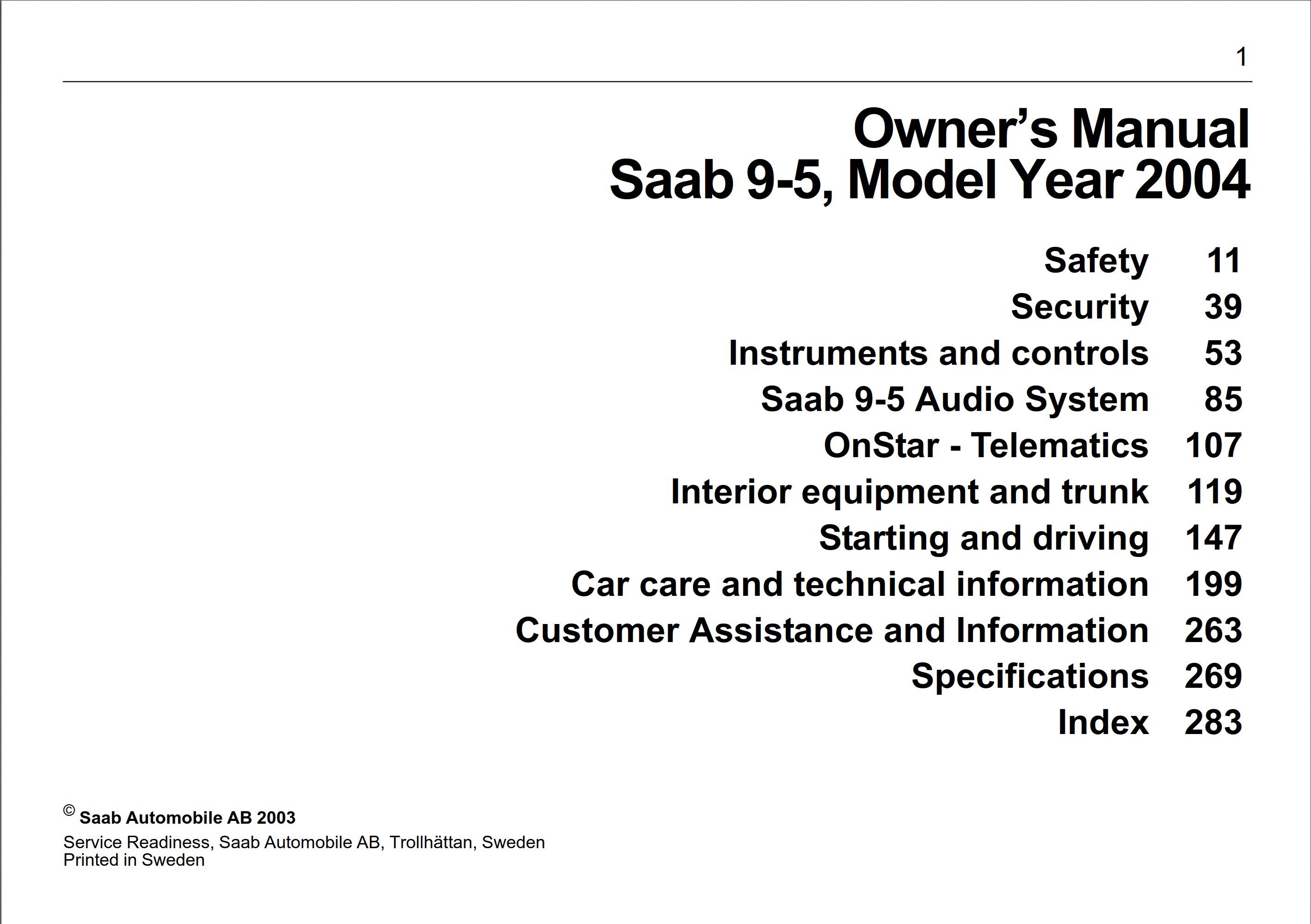 2004 saab 9 5 owner's manual