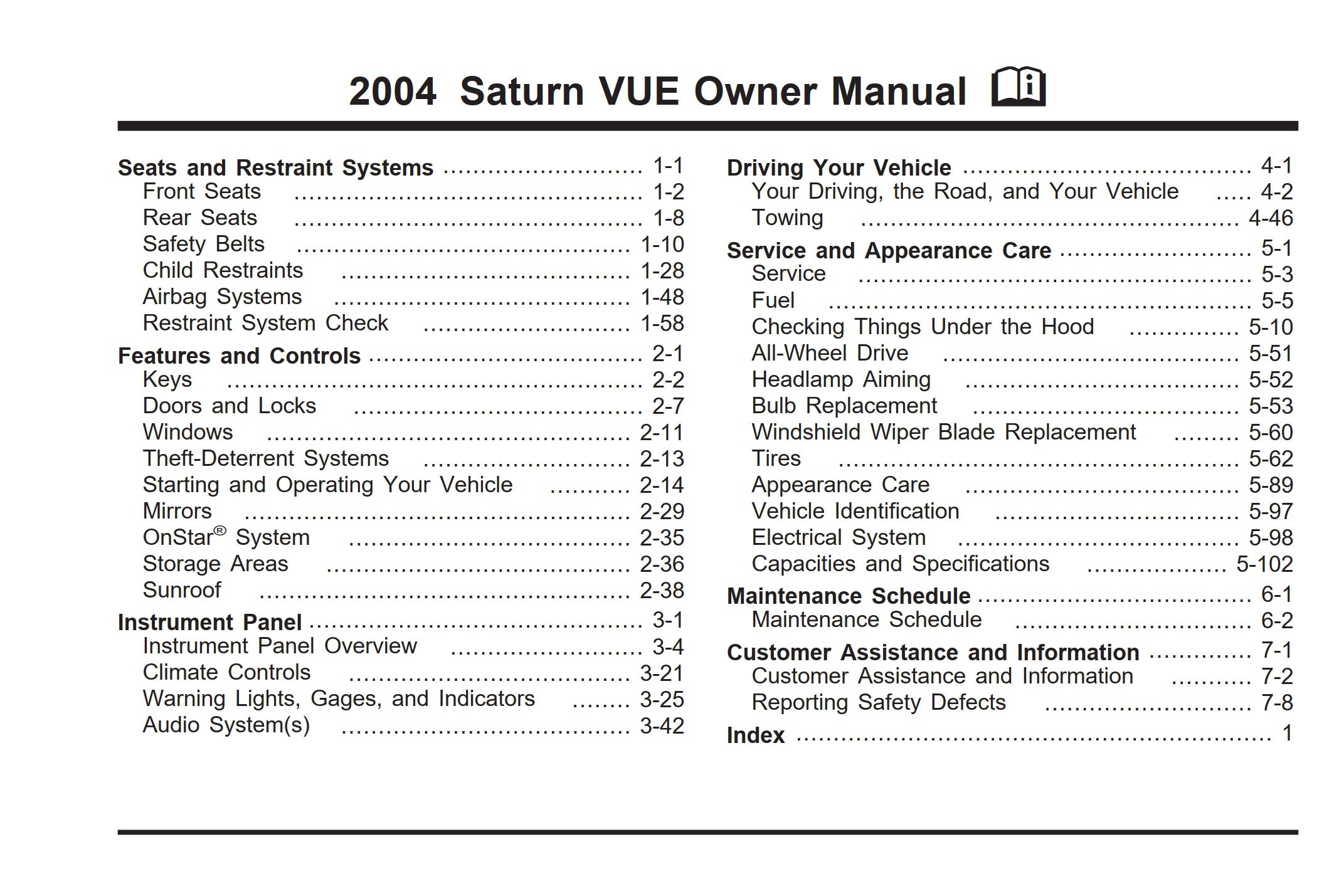 2004 saturn vue owner's manual