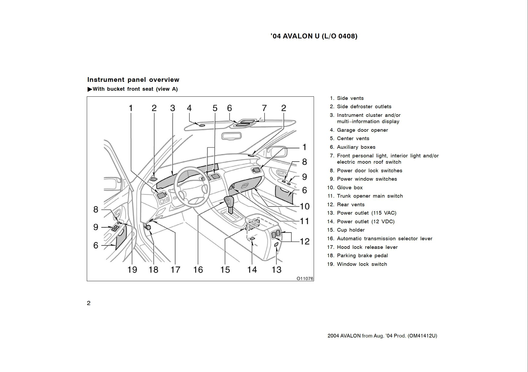 2004 toyota avalon owner's manual