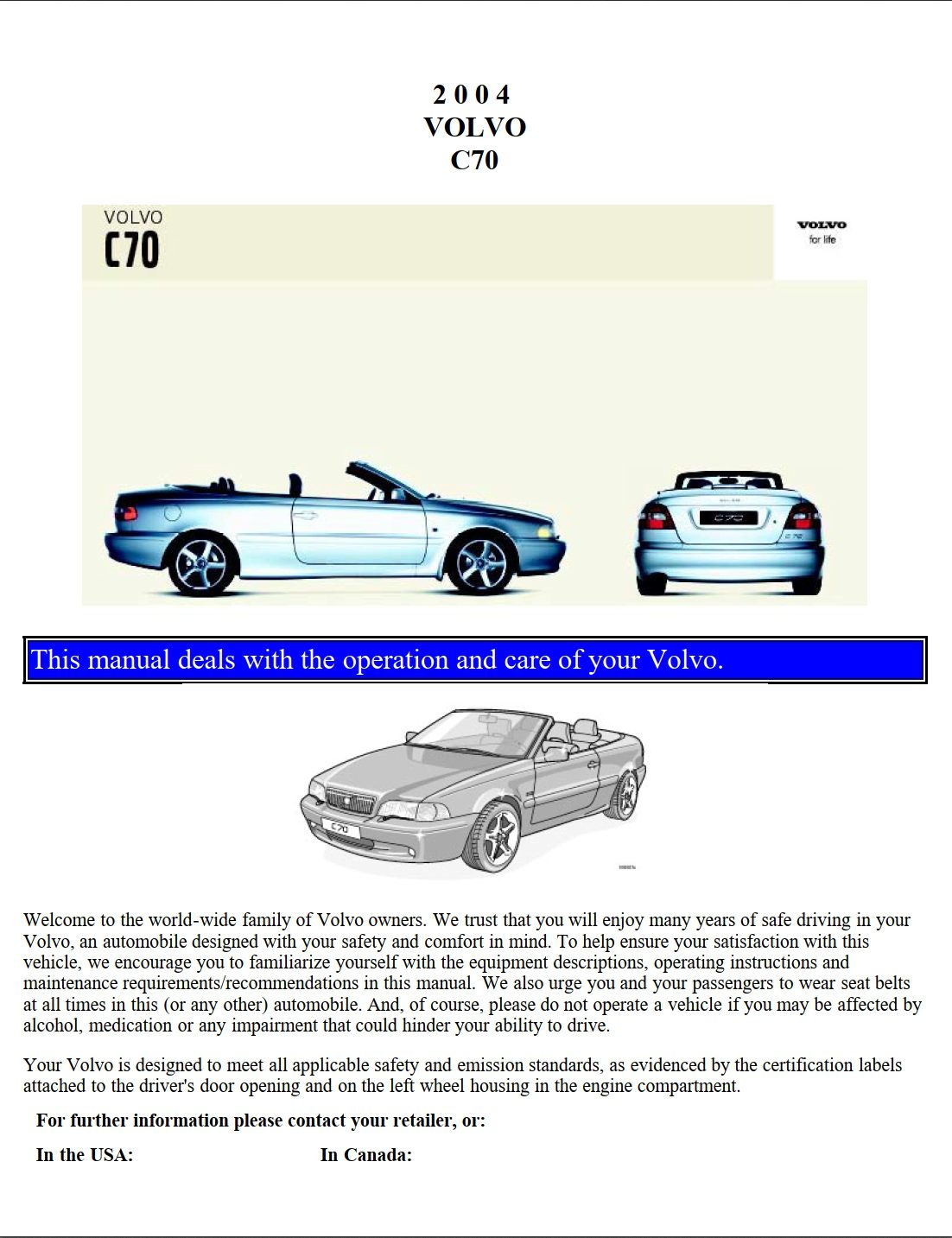 2004 volvo c70 owner's manual