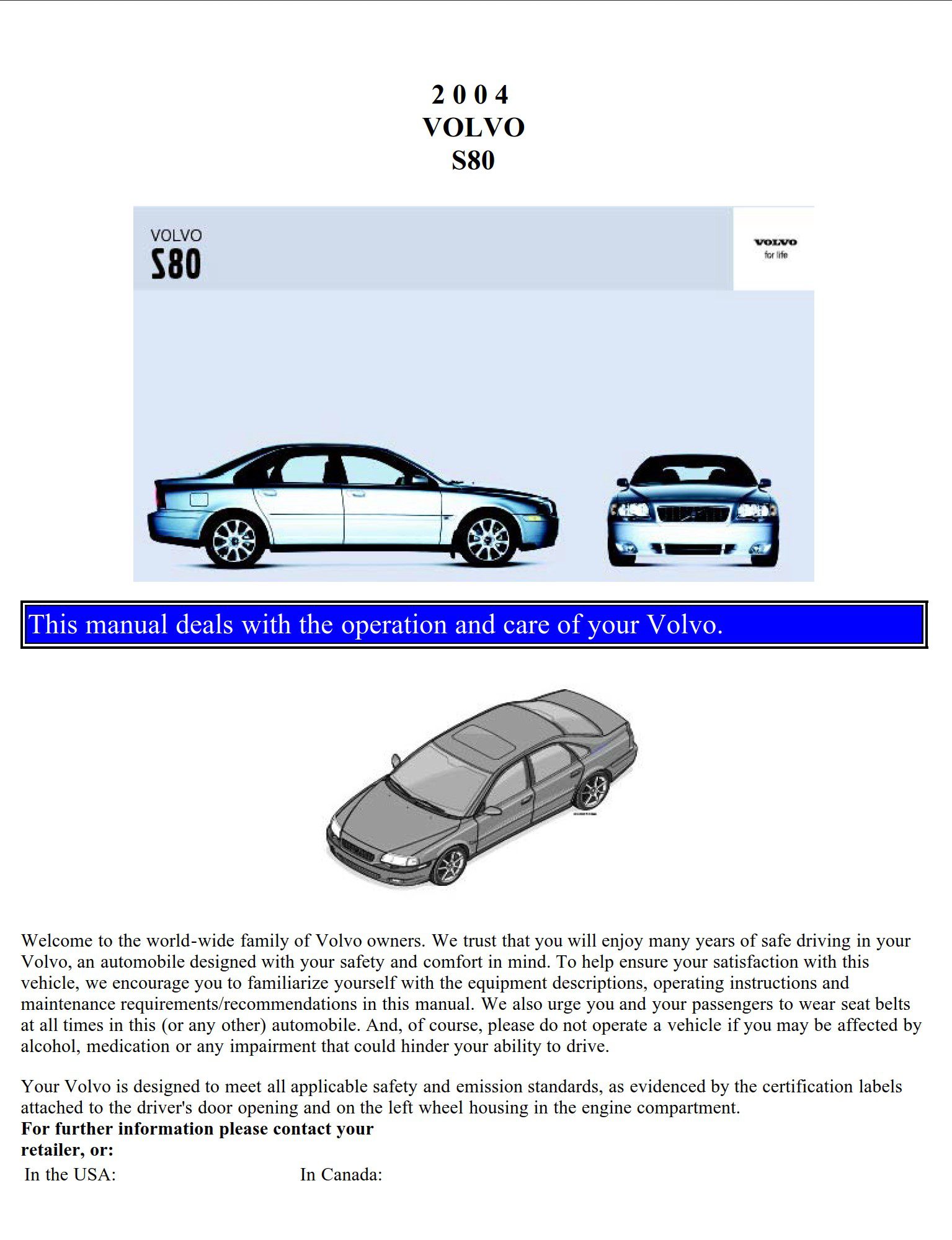 2004 volvo s80 owner's manual