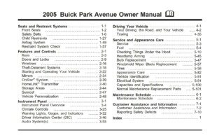 2005 buick park avenue owner's manual