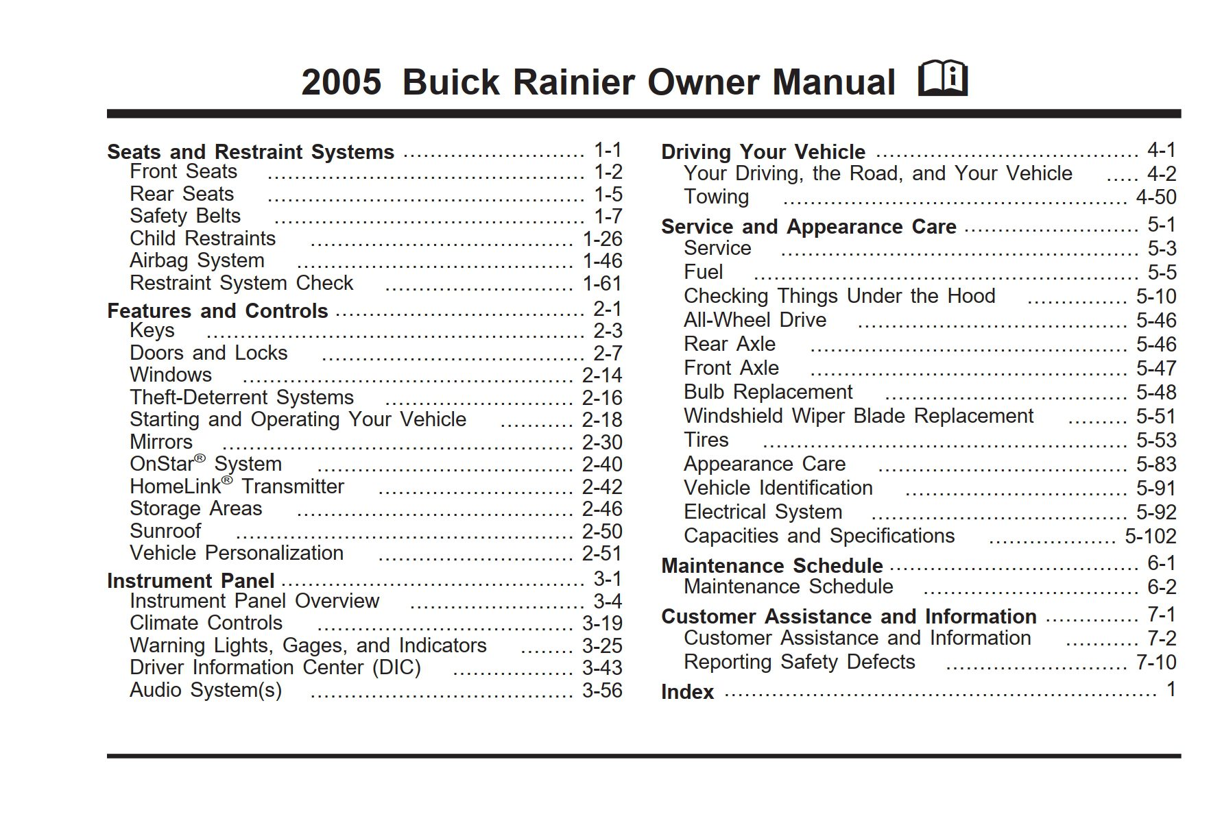 2005 buick rainier owner's manual