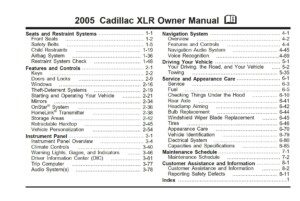 2005 cadillac xlr owner's manual