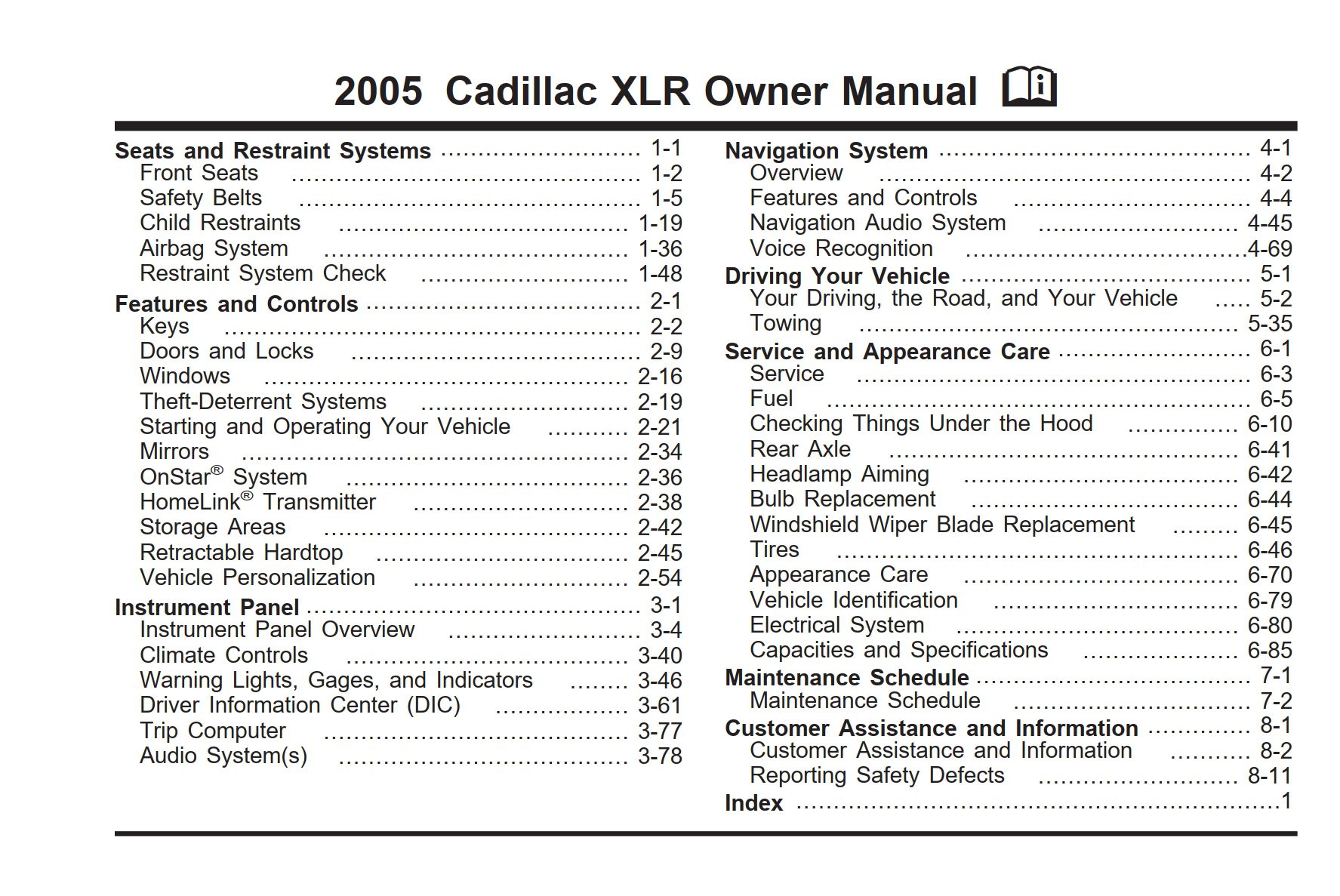 2005 cadillac xlr owner's manual