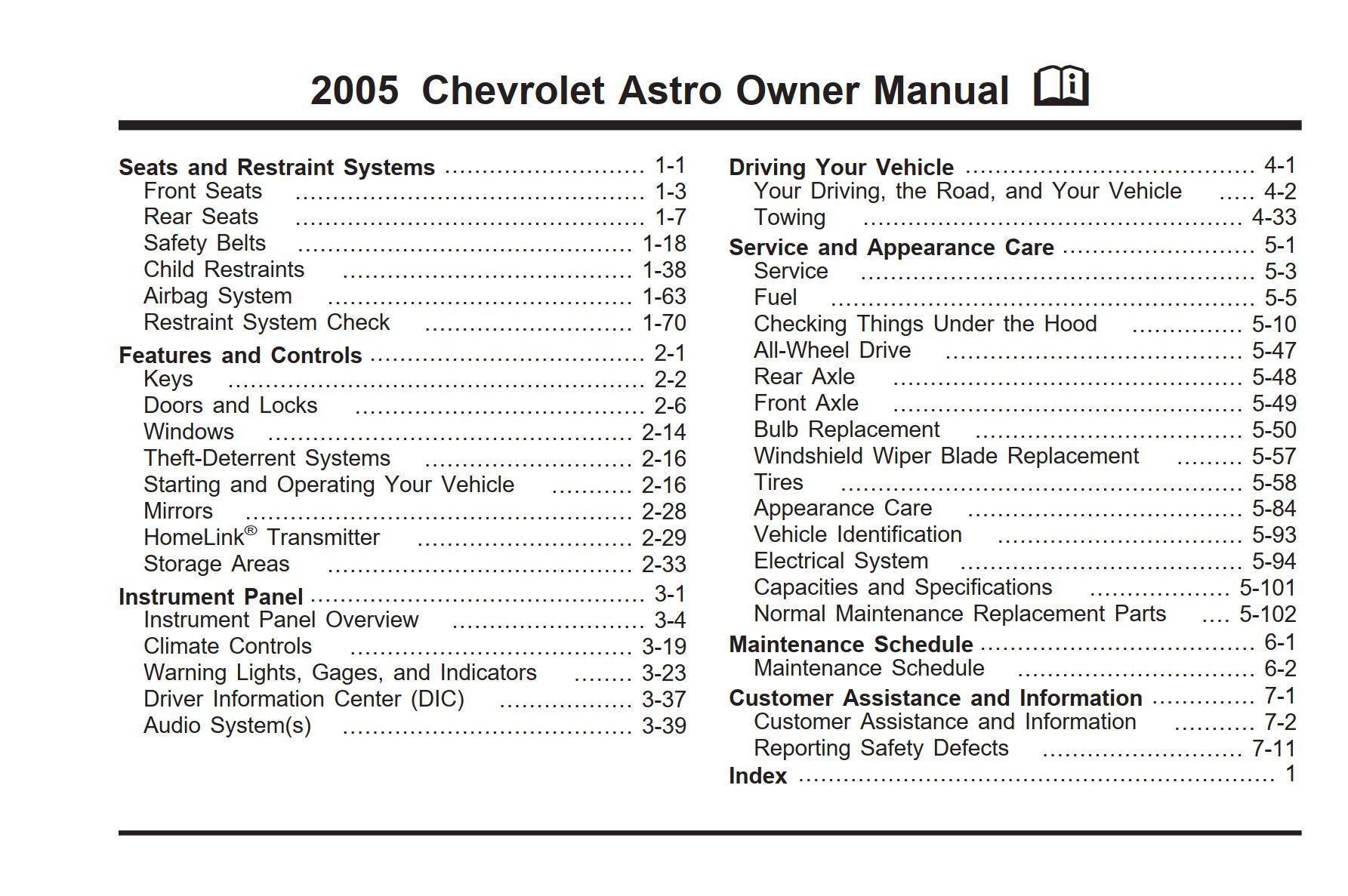 2005 chevrolet astro owner's manual