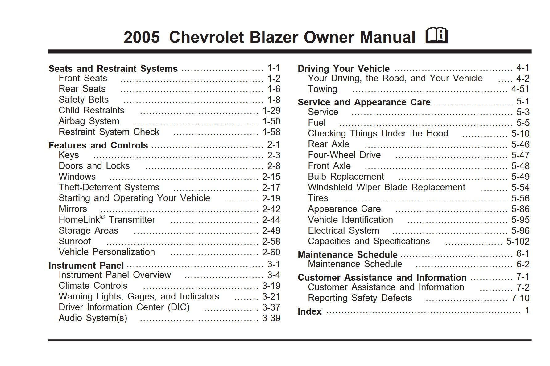 2005 chevrolet blazer owner's manual