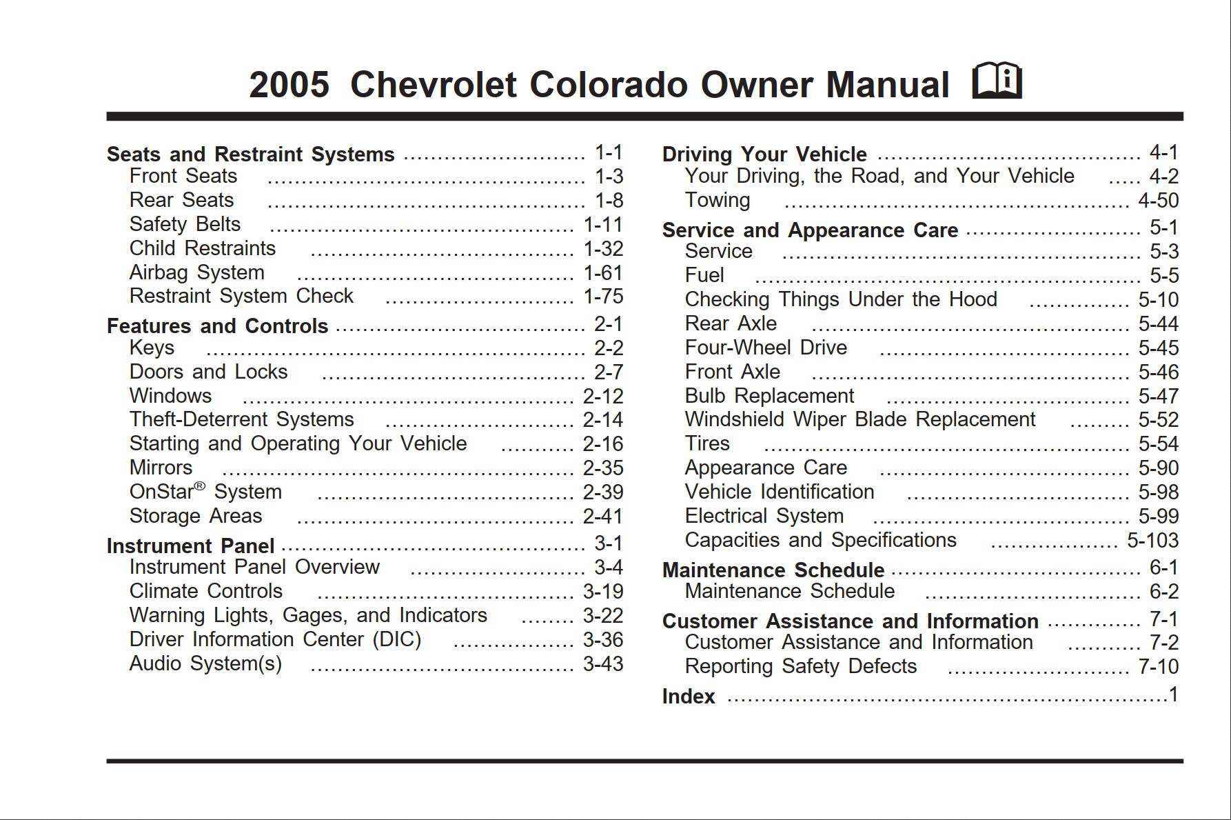 2005 chevrolet colorado owner's manual