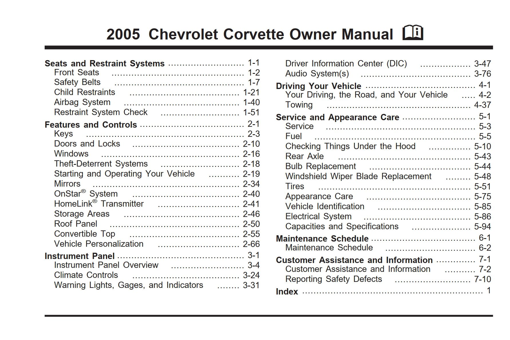 2005 chevrolet corvette owner's manual