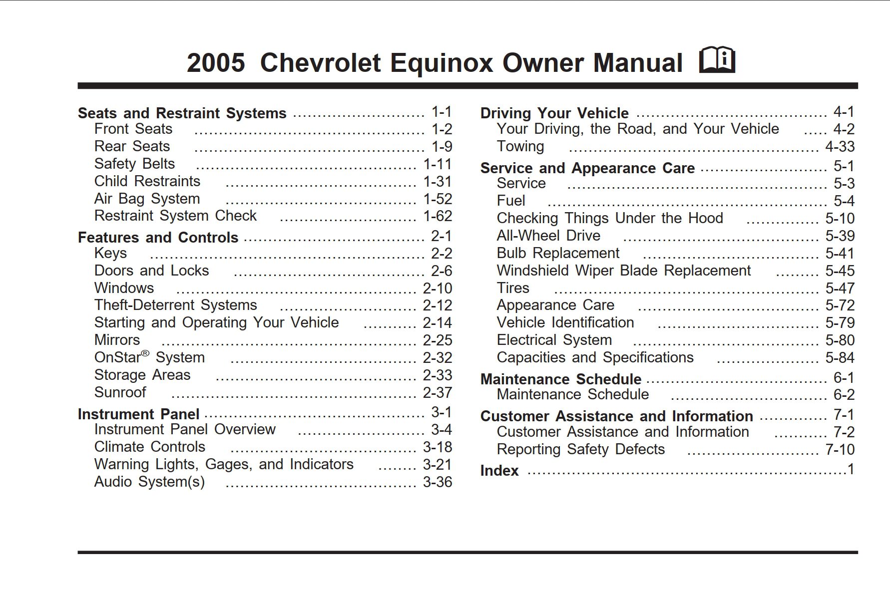 2005 chevrolet equinox owner's manual