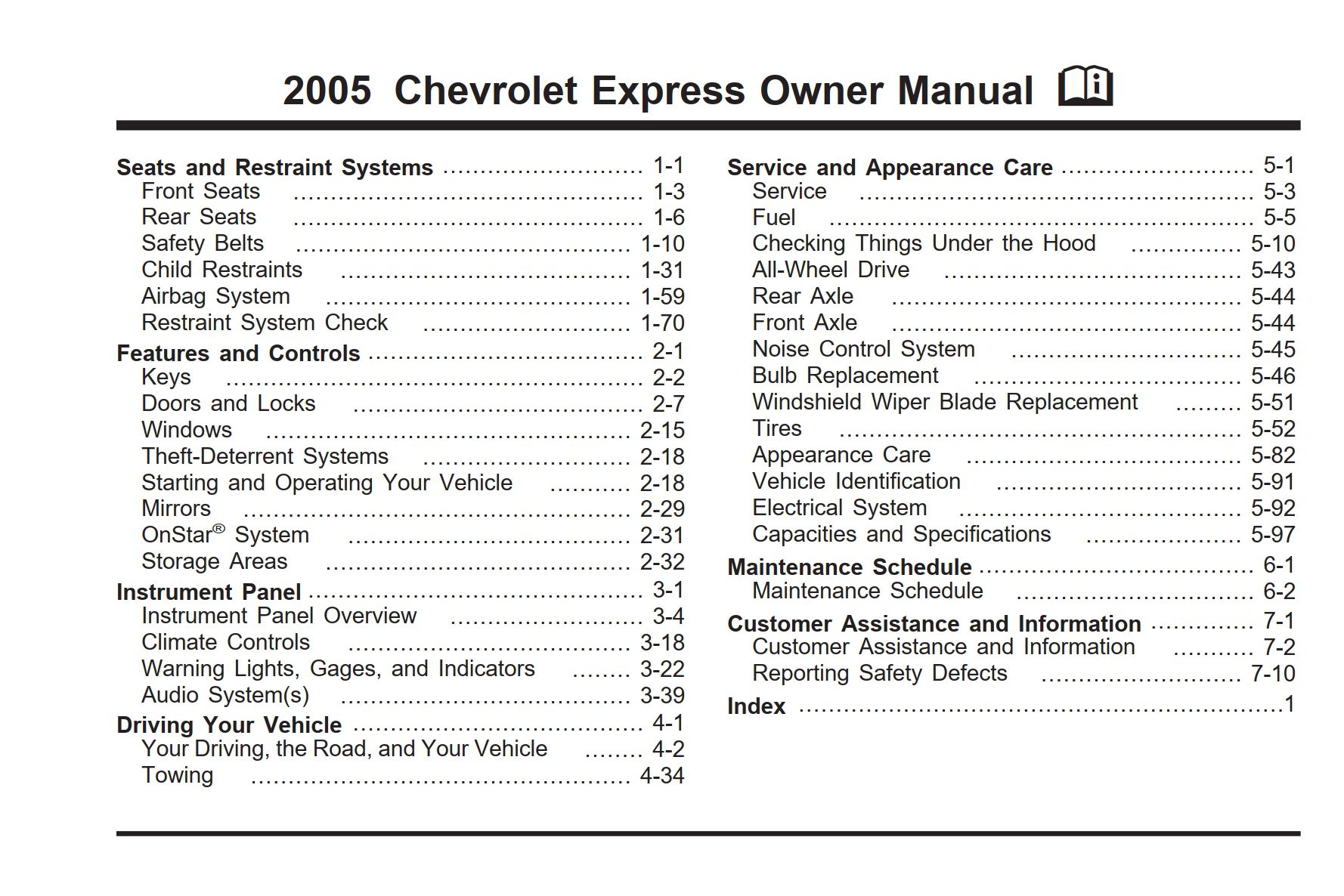 2005 chevrolet express owner's manual