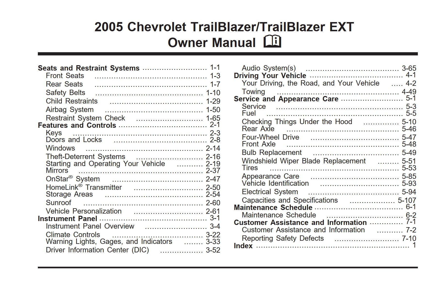 2005 chevrolet trailblazer owner's manual