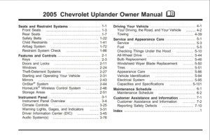 2005 chevrolet uplander owner's manual