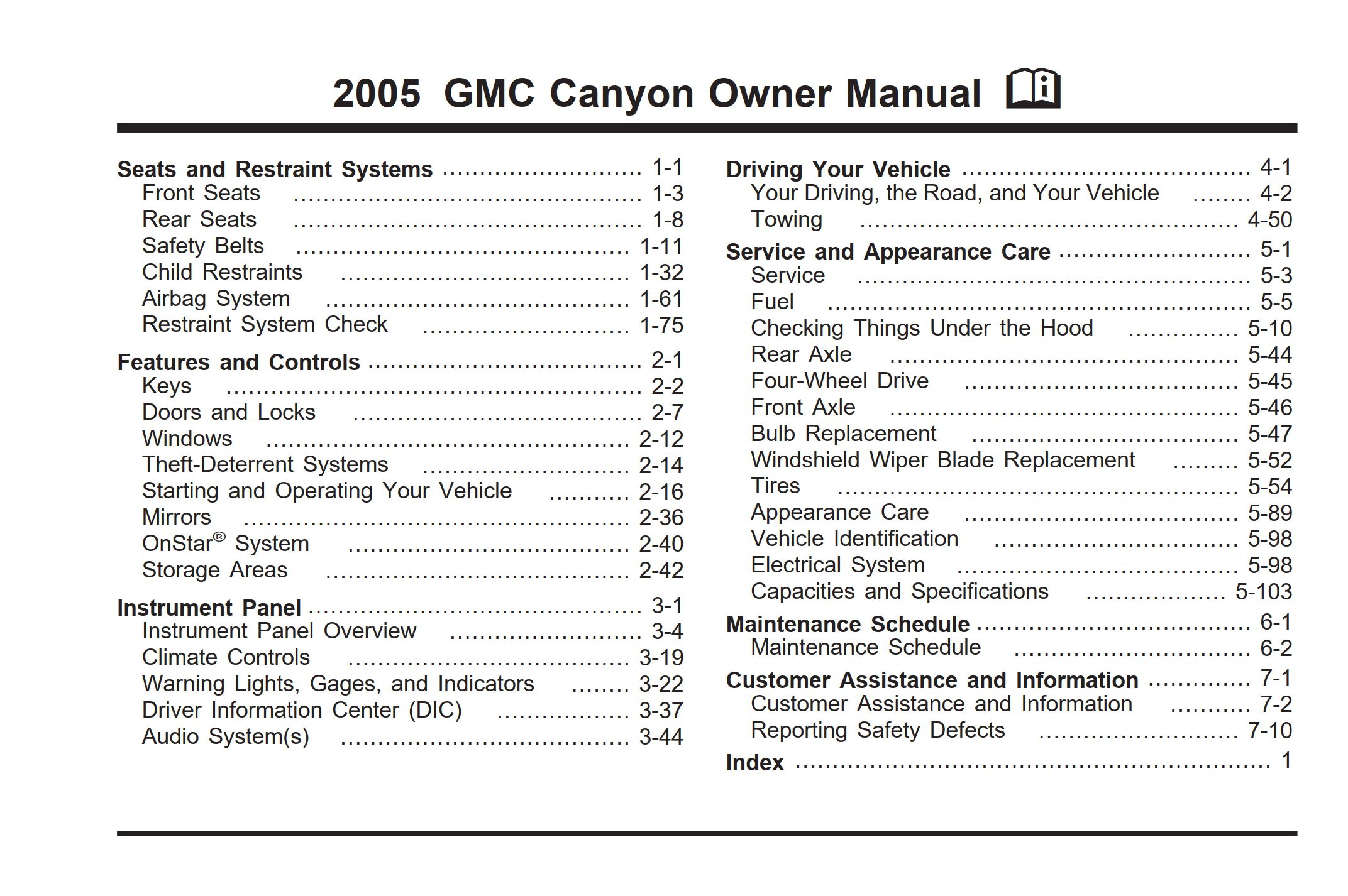 2005 gmc canyon owner's manual