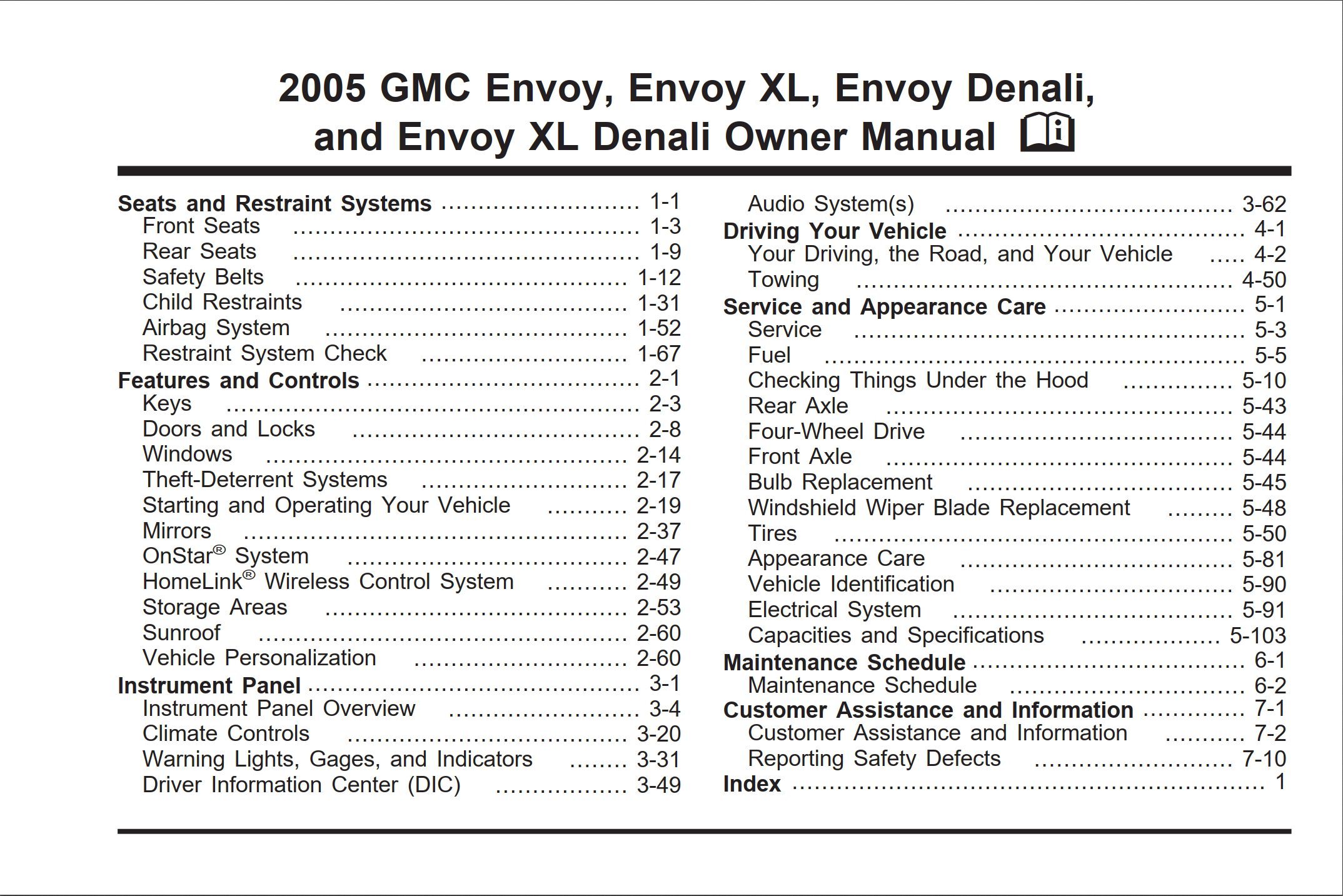 2005 gmc envoy owner's manual