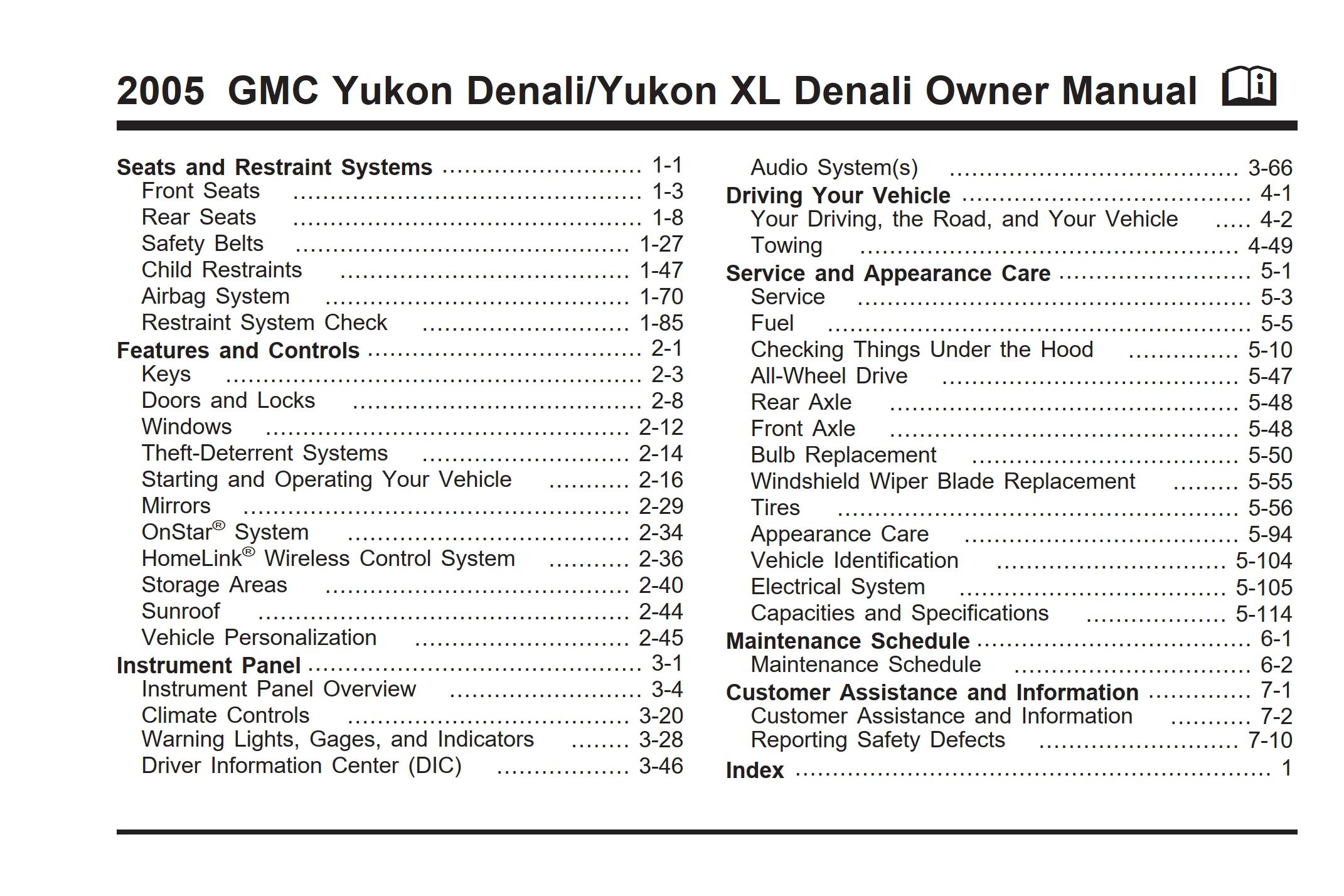 2005 gmc yukon xl owner's manual