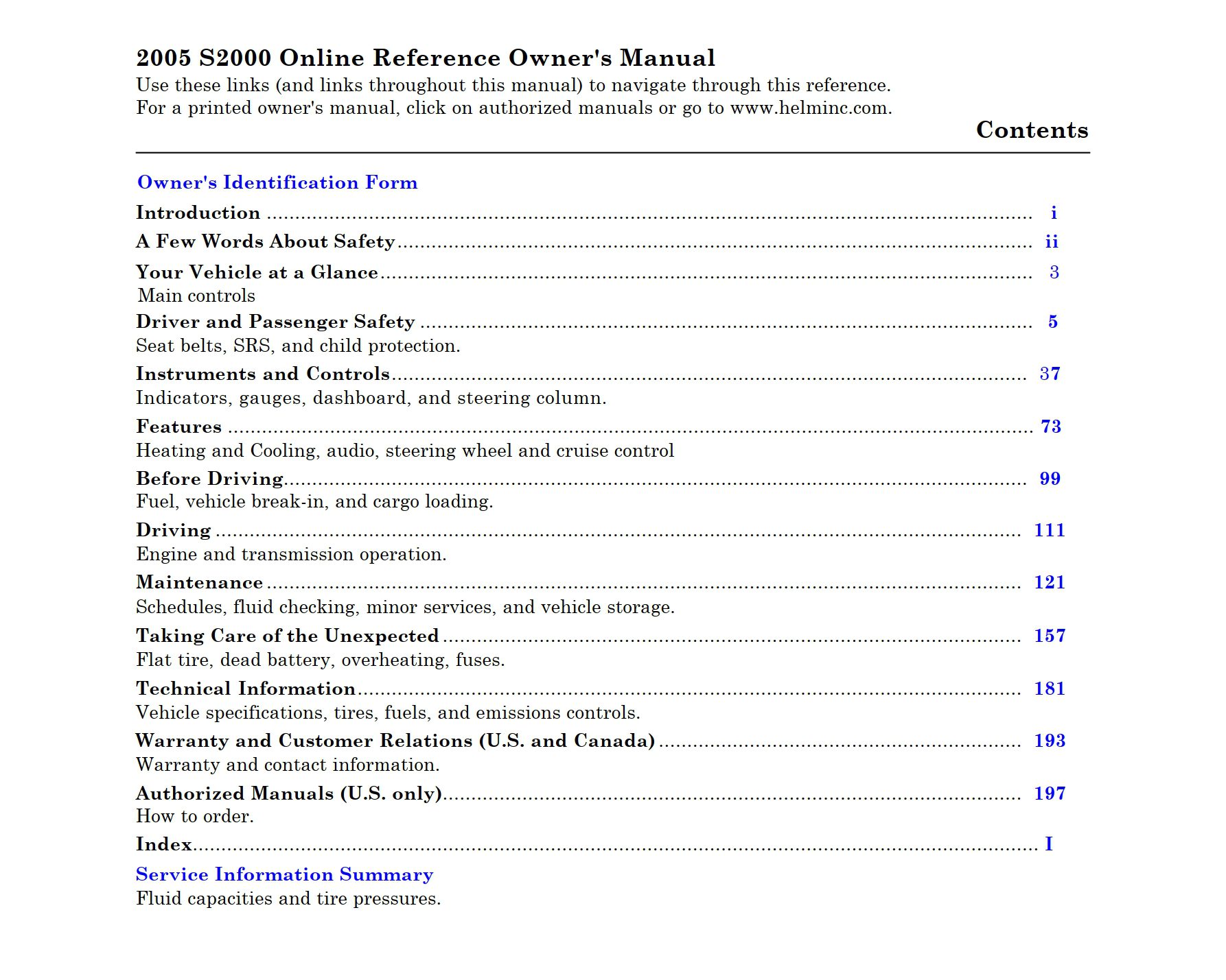 2005 honda s2000 owner's manual