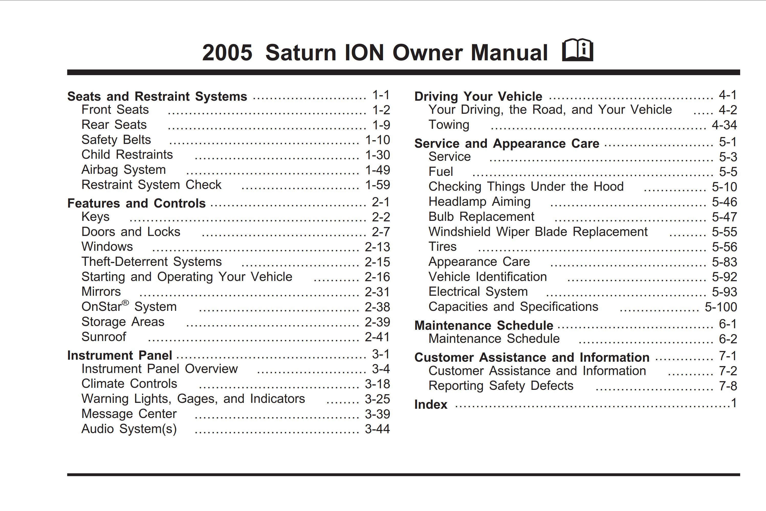 2005 saturn ion owner's manual