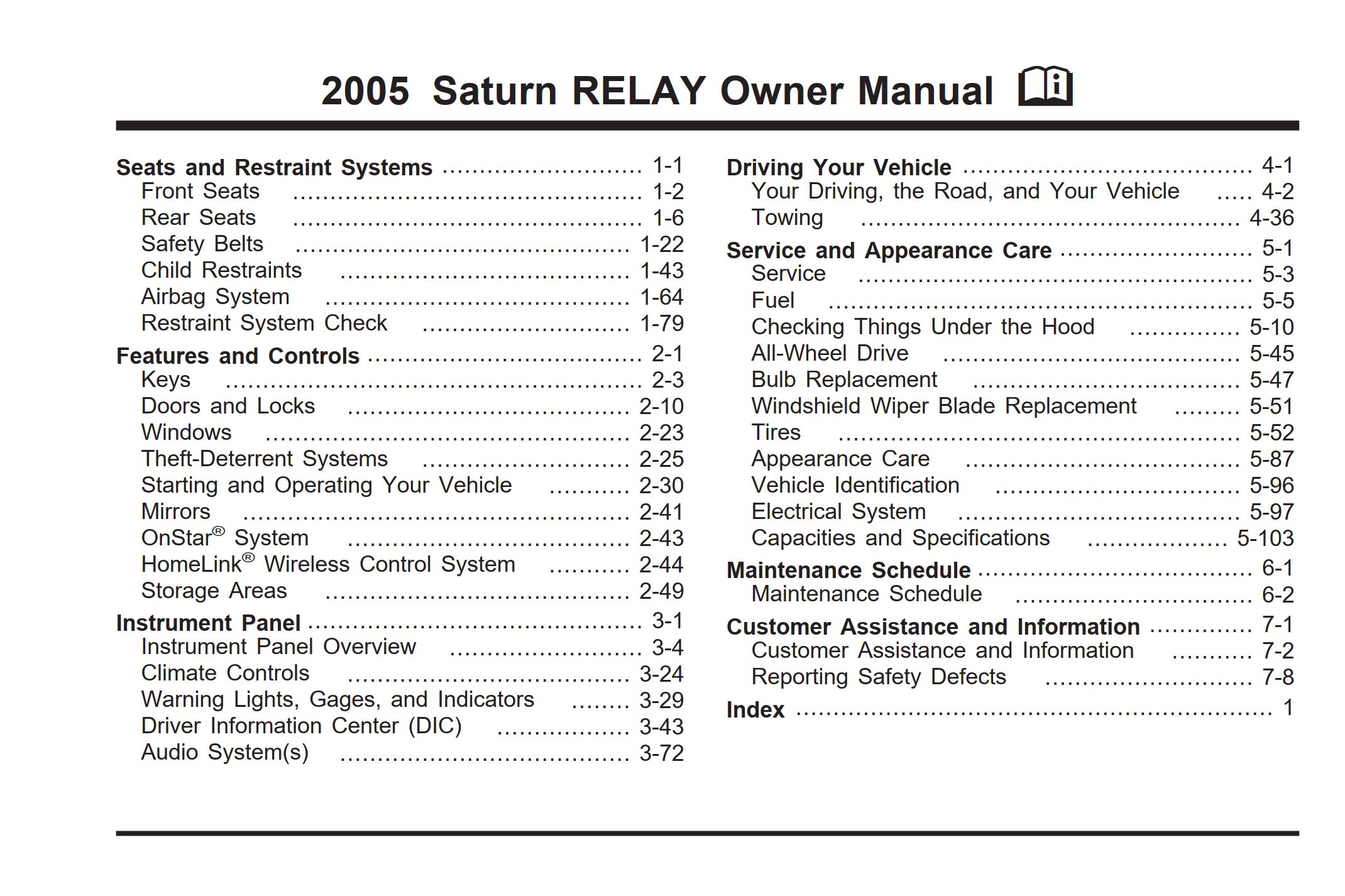 2005 saturn relay owner's manual