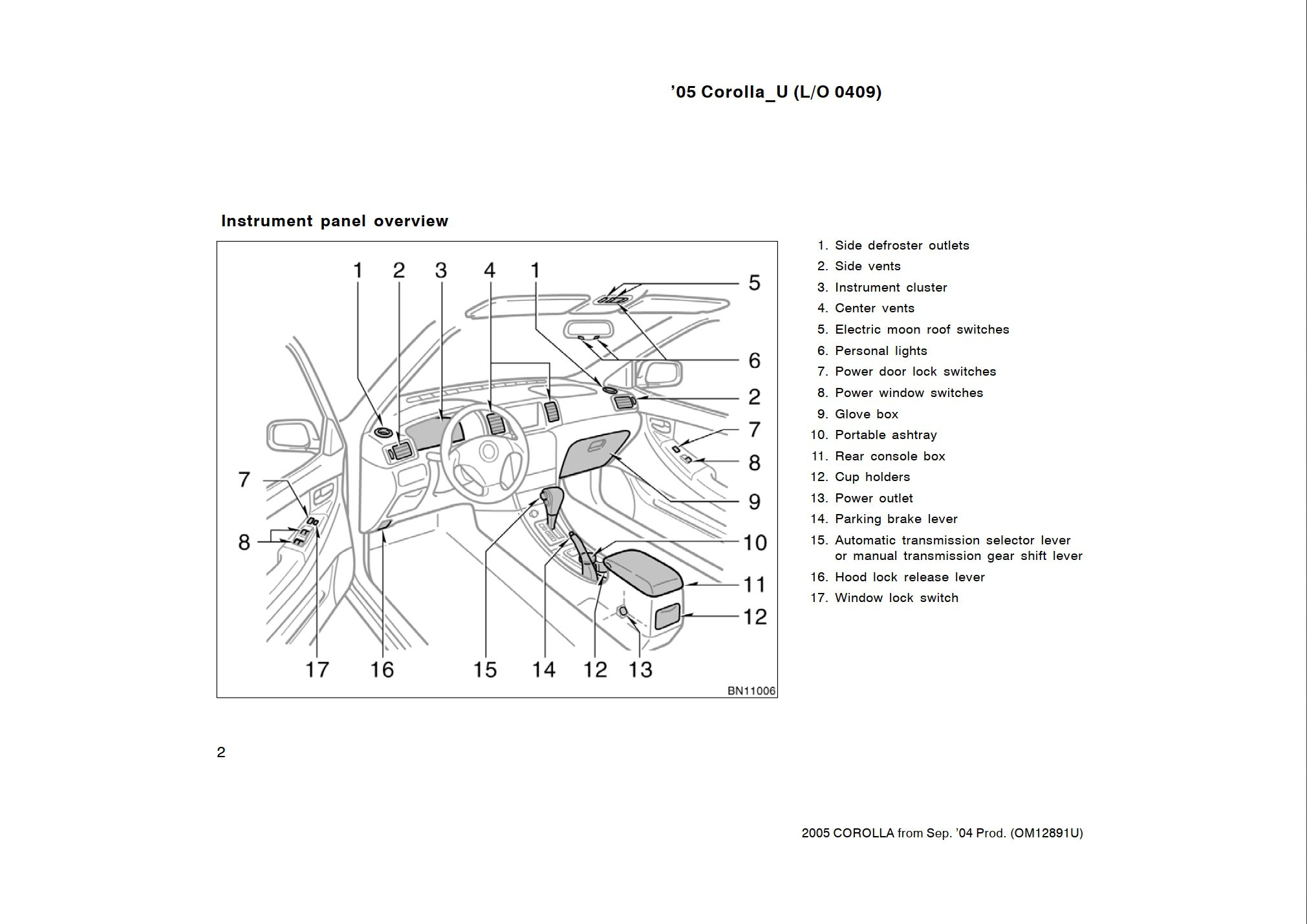 2005 toyota corolla owner's manual