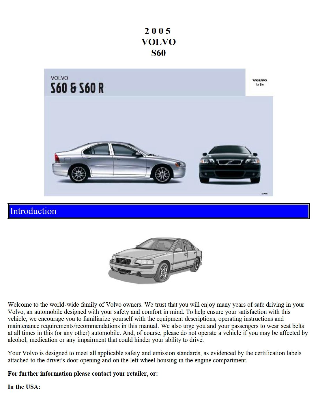 2005 volvo s60 owner's manual