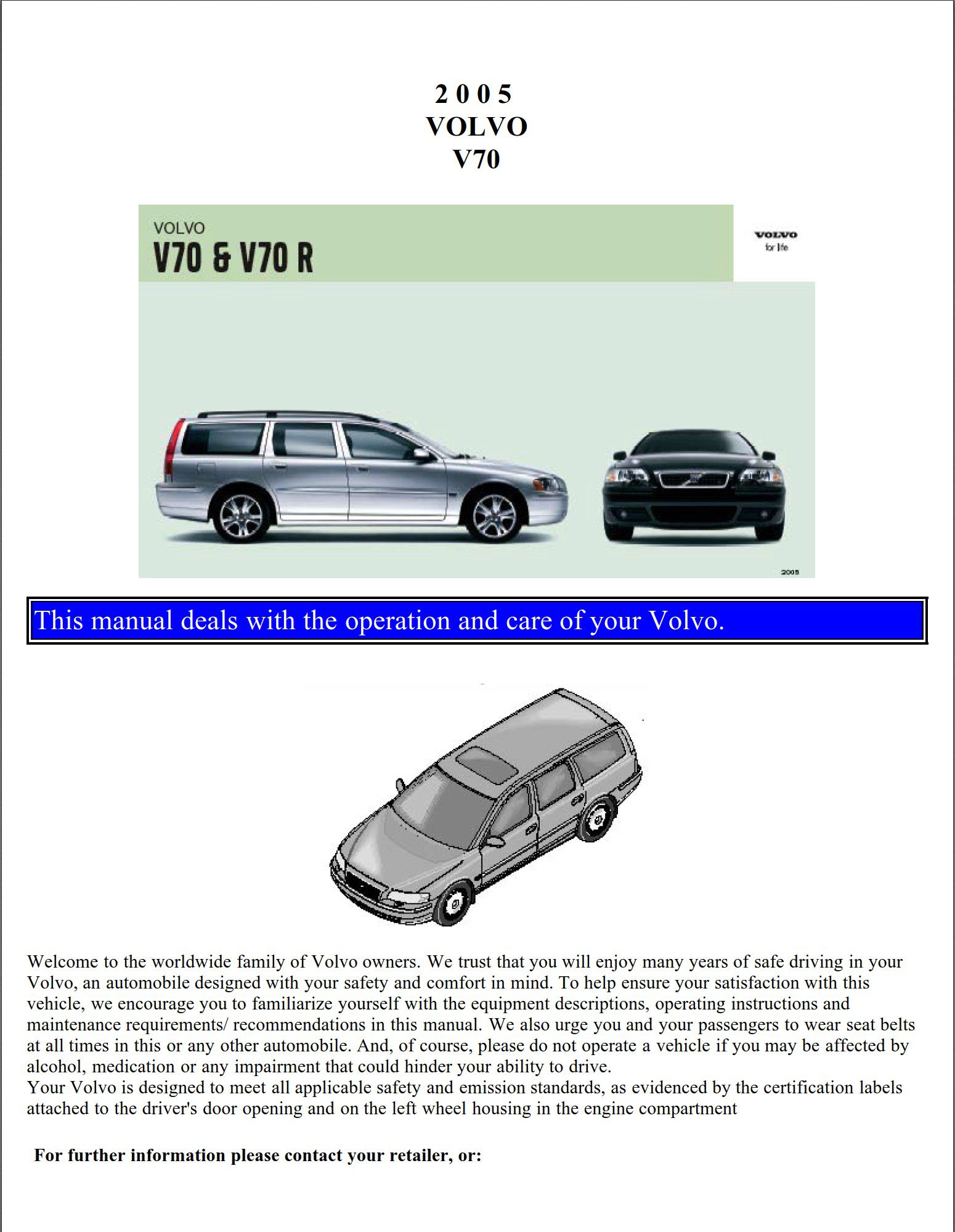 2005 volvo v70 v70r owner's manual