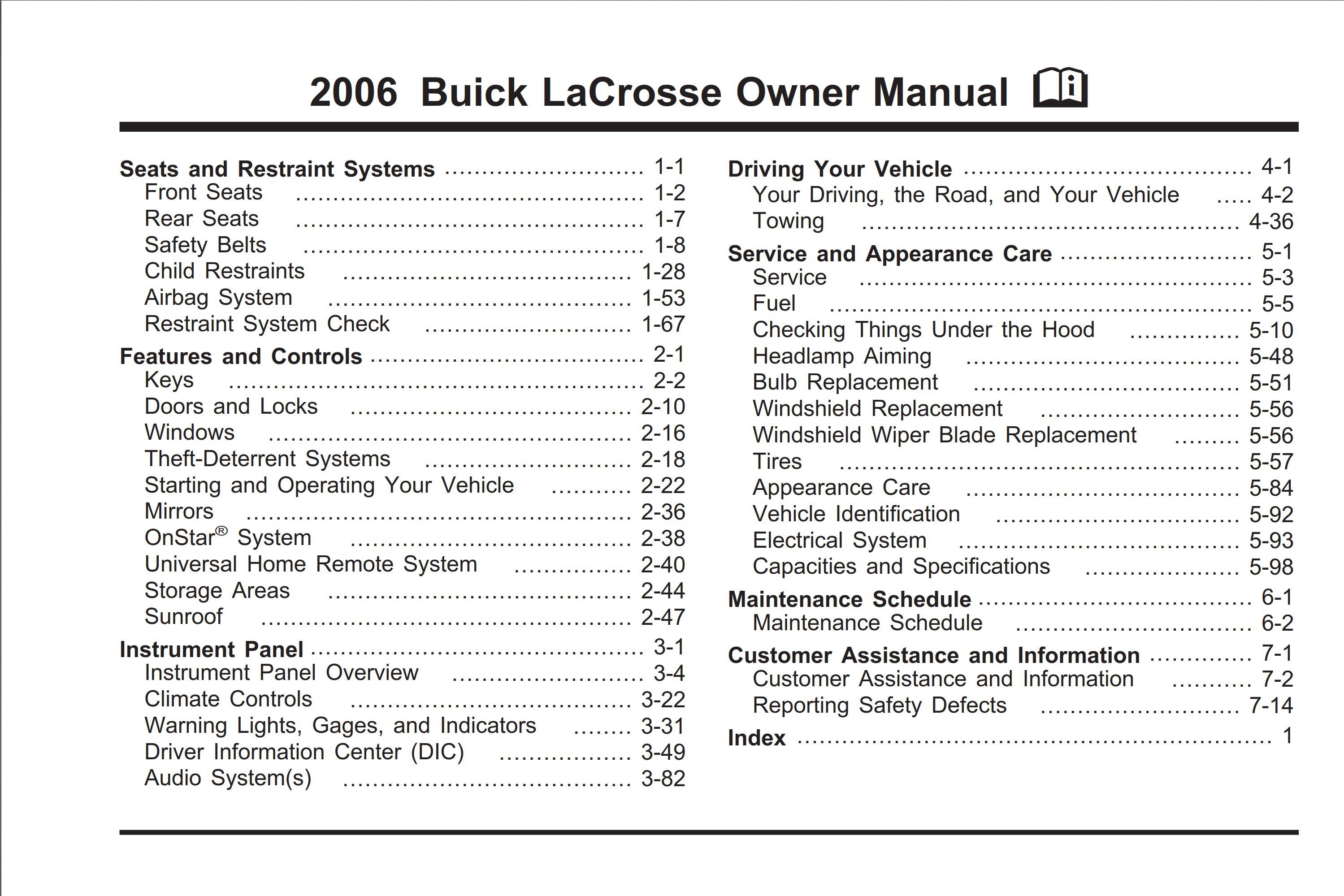 2006 buick lacrosse owner's manual