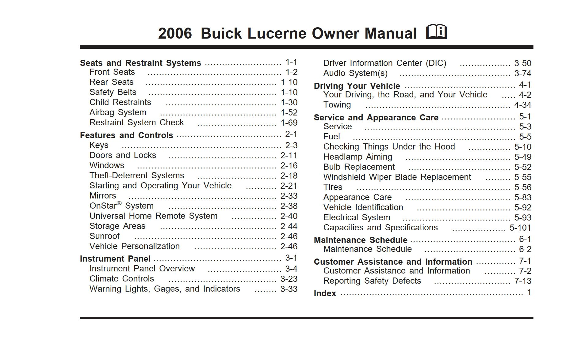 2006 buick lucerne owner's manual