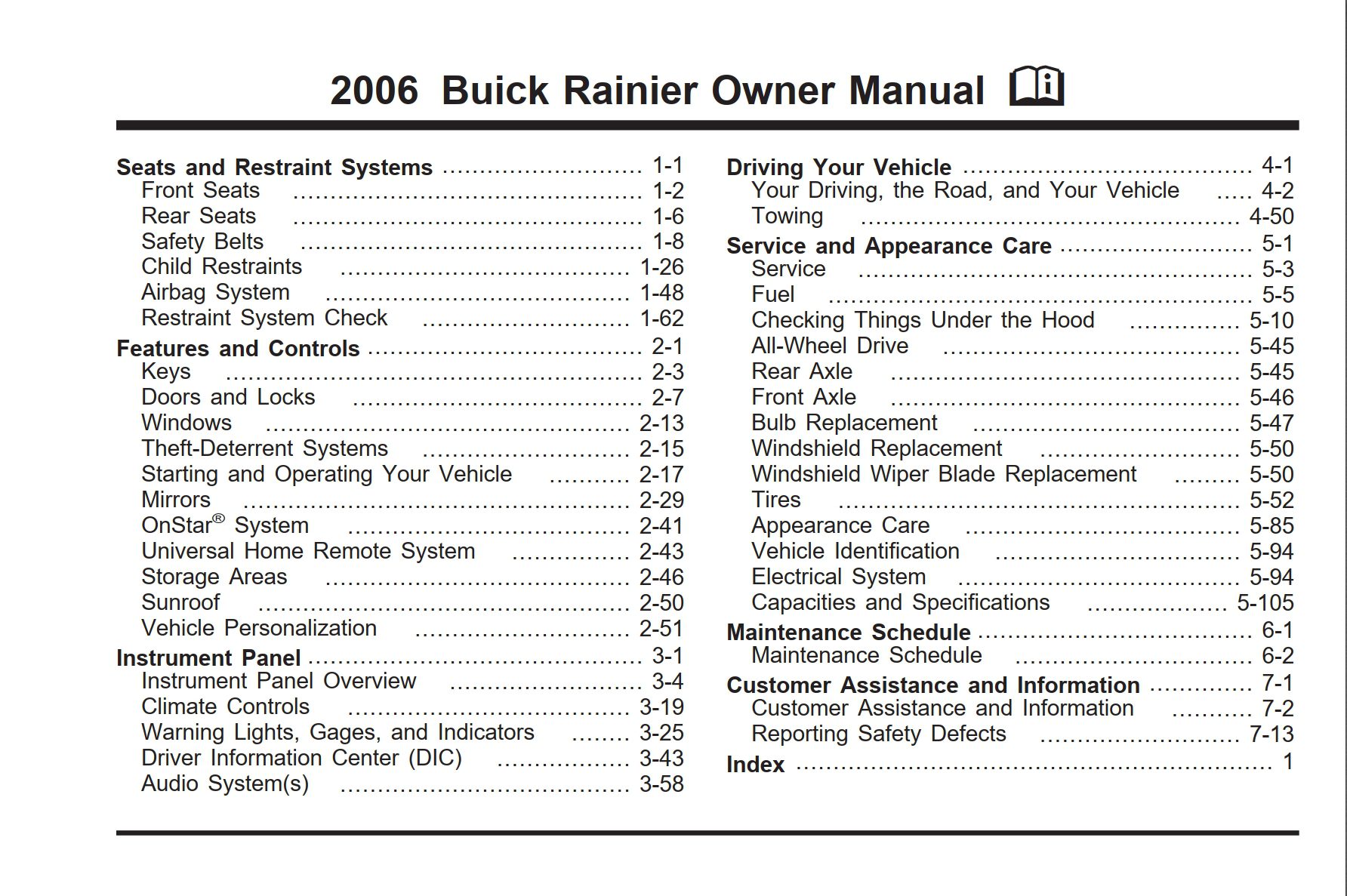 2006 buick rainier owner's manual