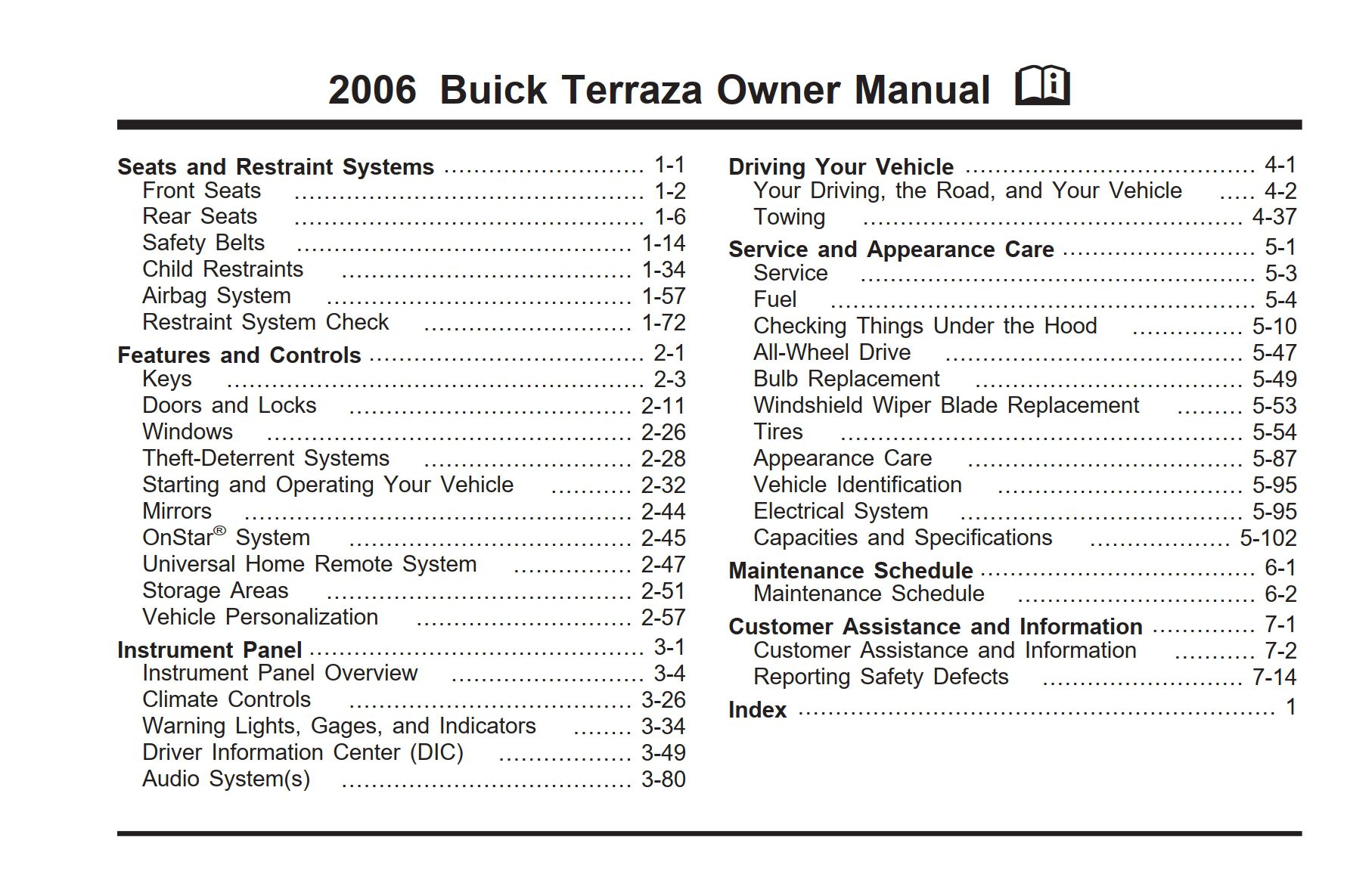 2006 buick terraza owner's manual