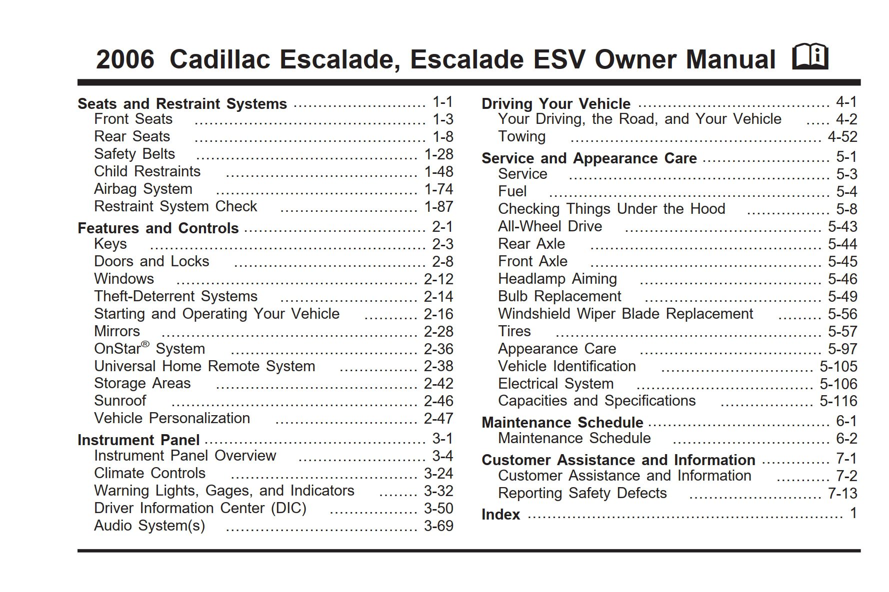 2006 cadillac escalade owner's manual