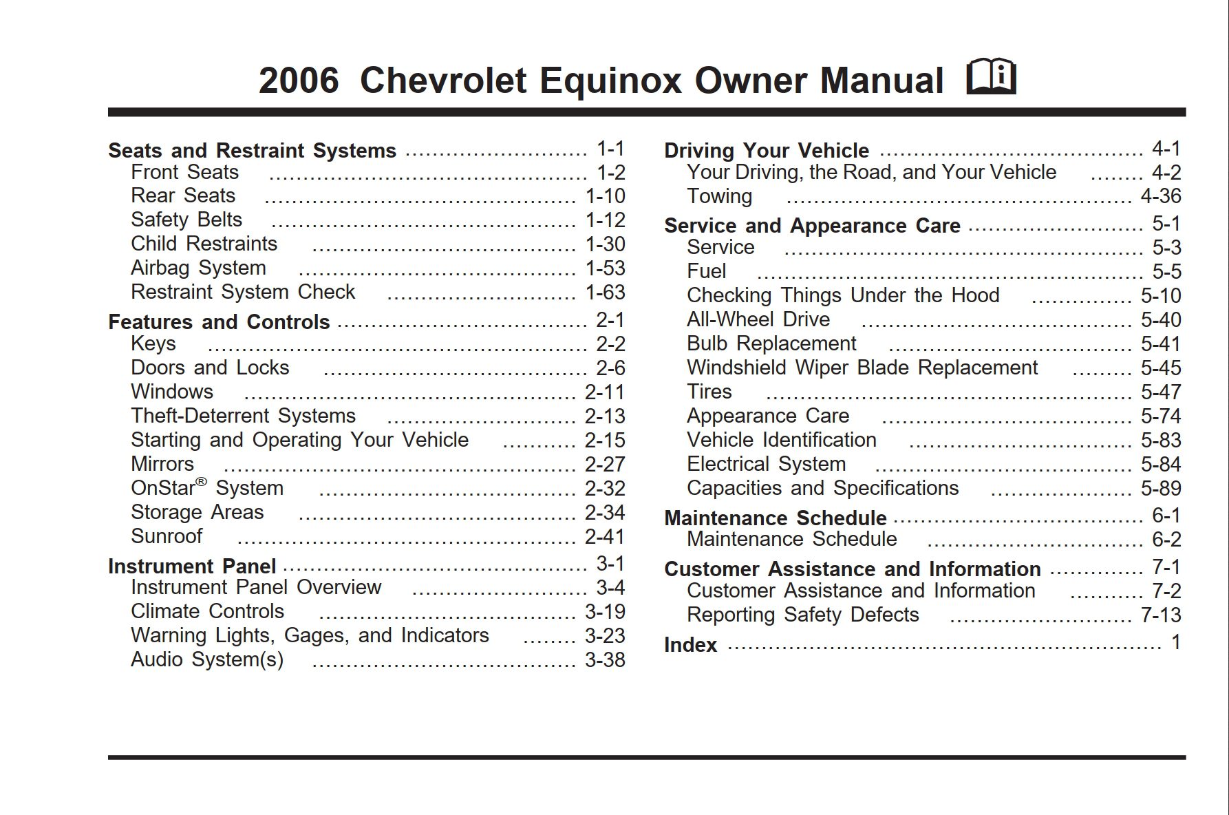 2006 chevrolet equinox owner's manual