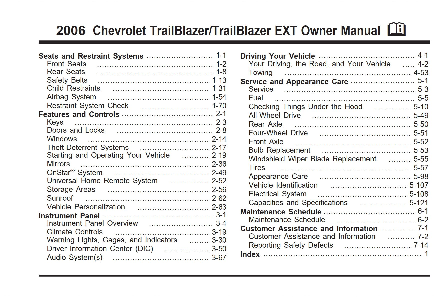 2006 chevrolet trailblazer owner's manual