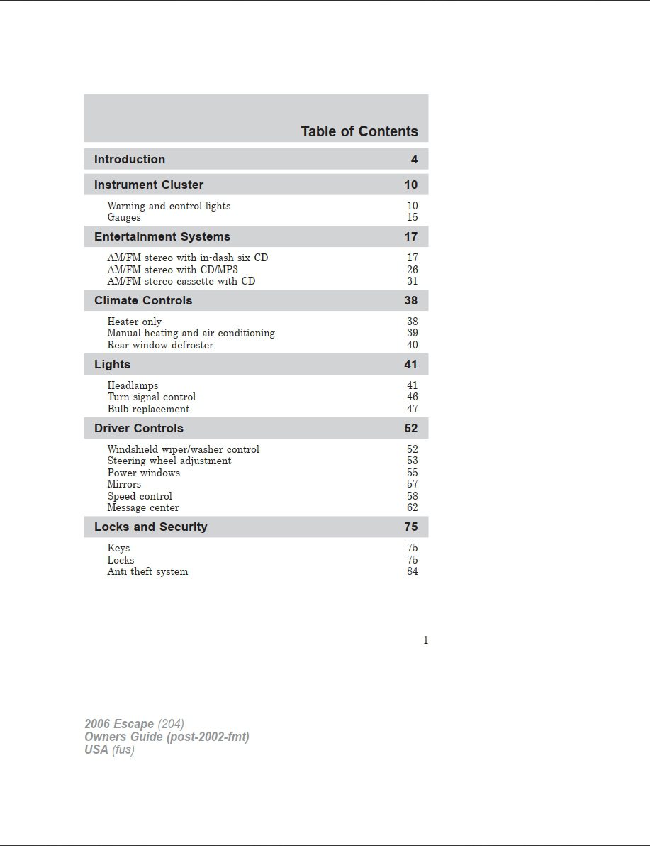 2006 ford escape owner's manual