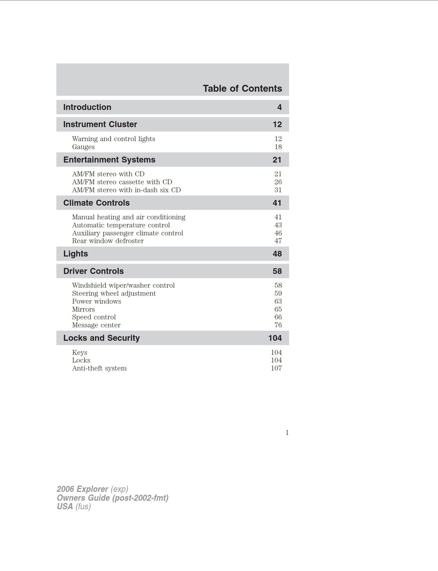 2006 ford explorer owner's manual