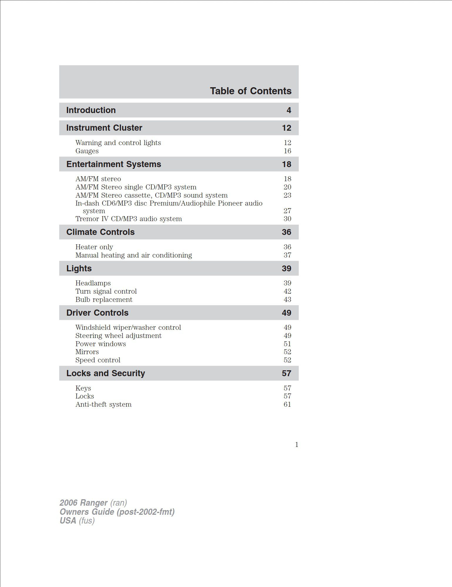 2006 ford ranger owner's manual