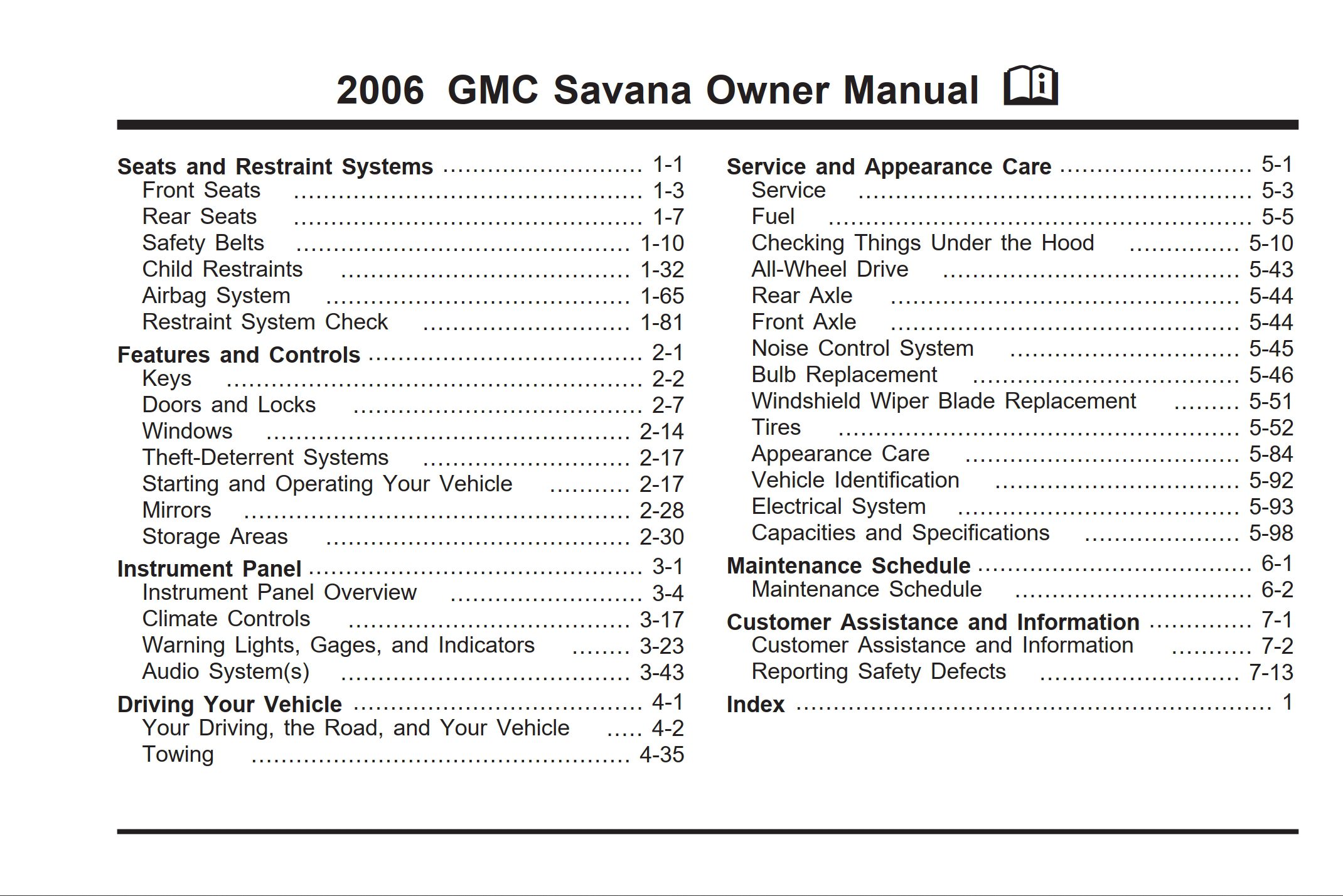 2006 gmc savana owner's manual