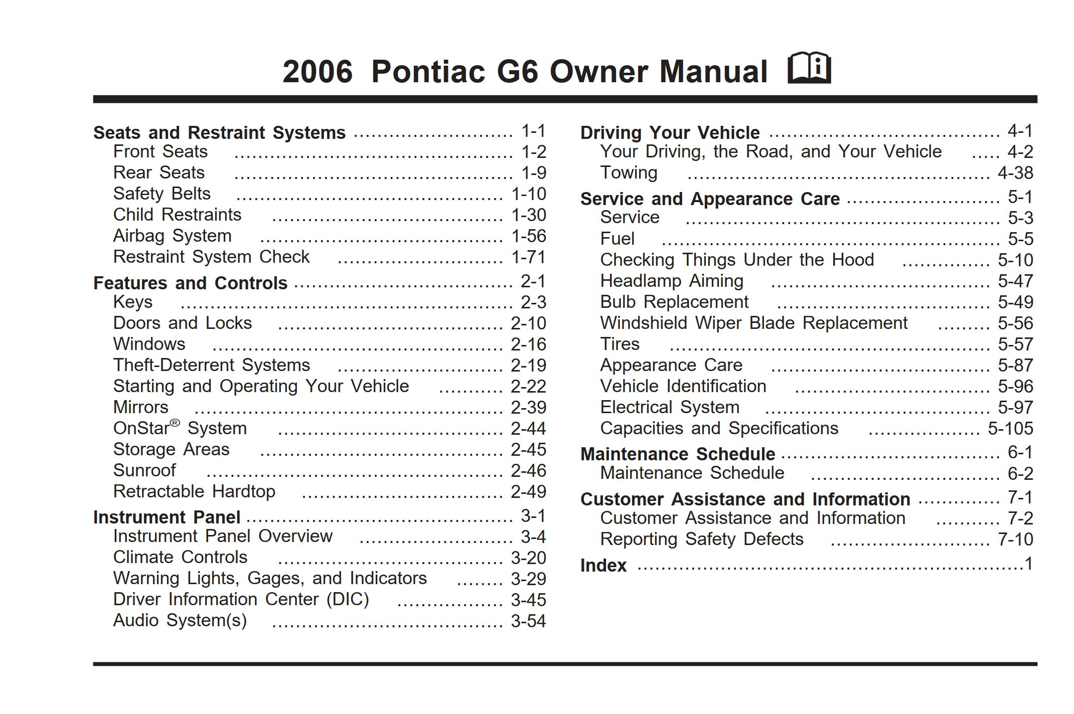 2006 pontiac g6 owner's manual