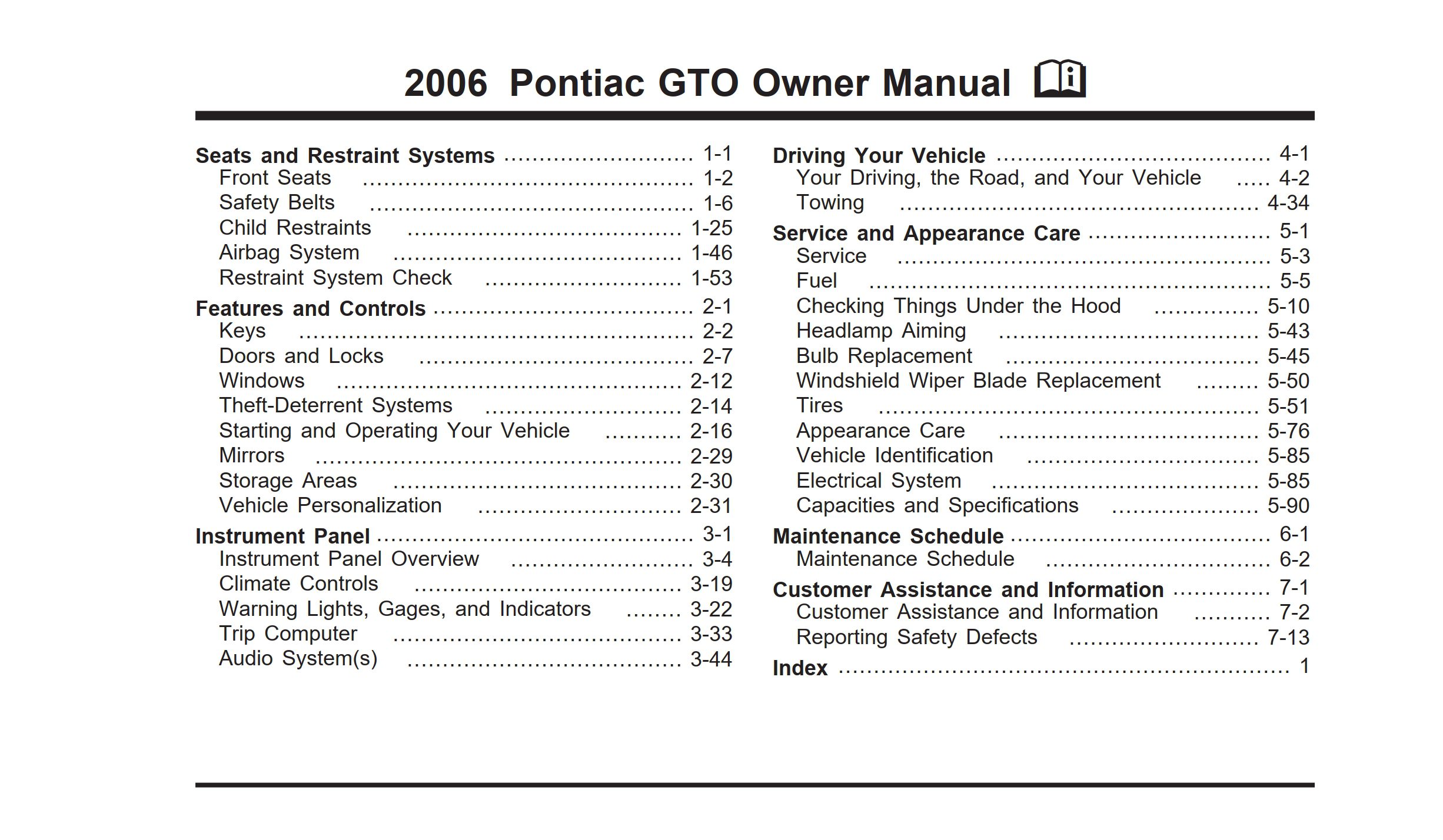 2006 pontiac gto owner's manual