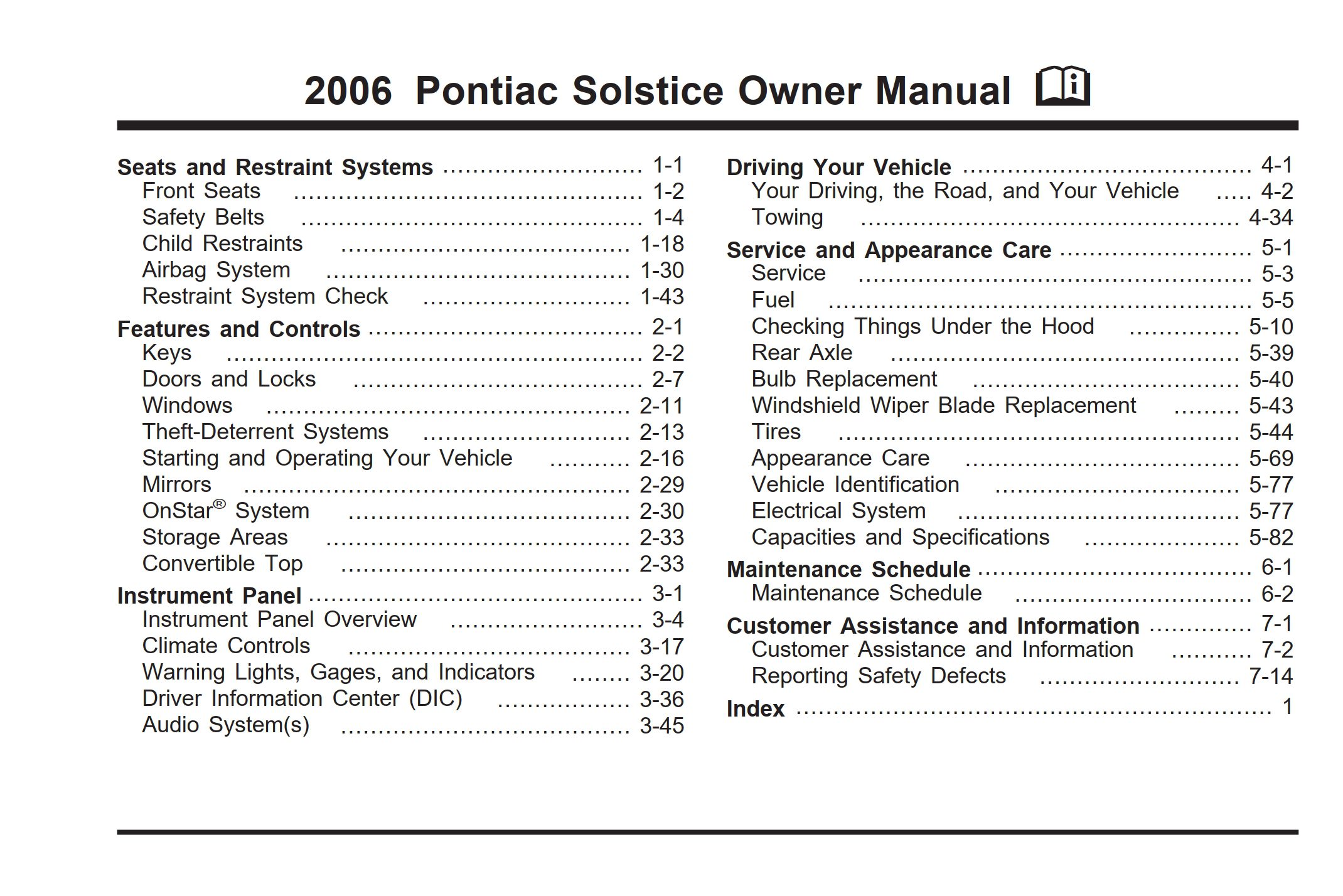 2006 pontiac solstice owner's manual