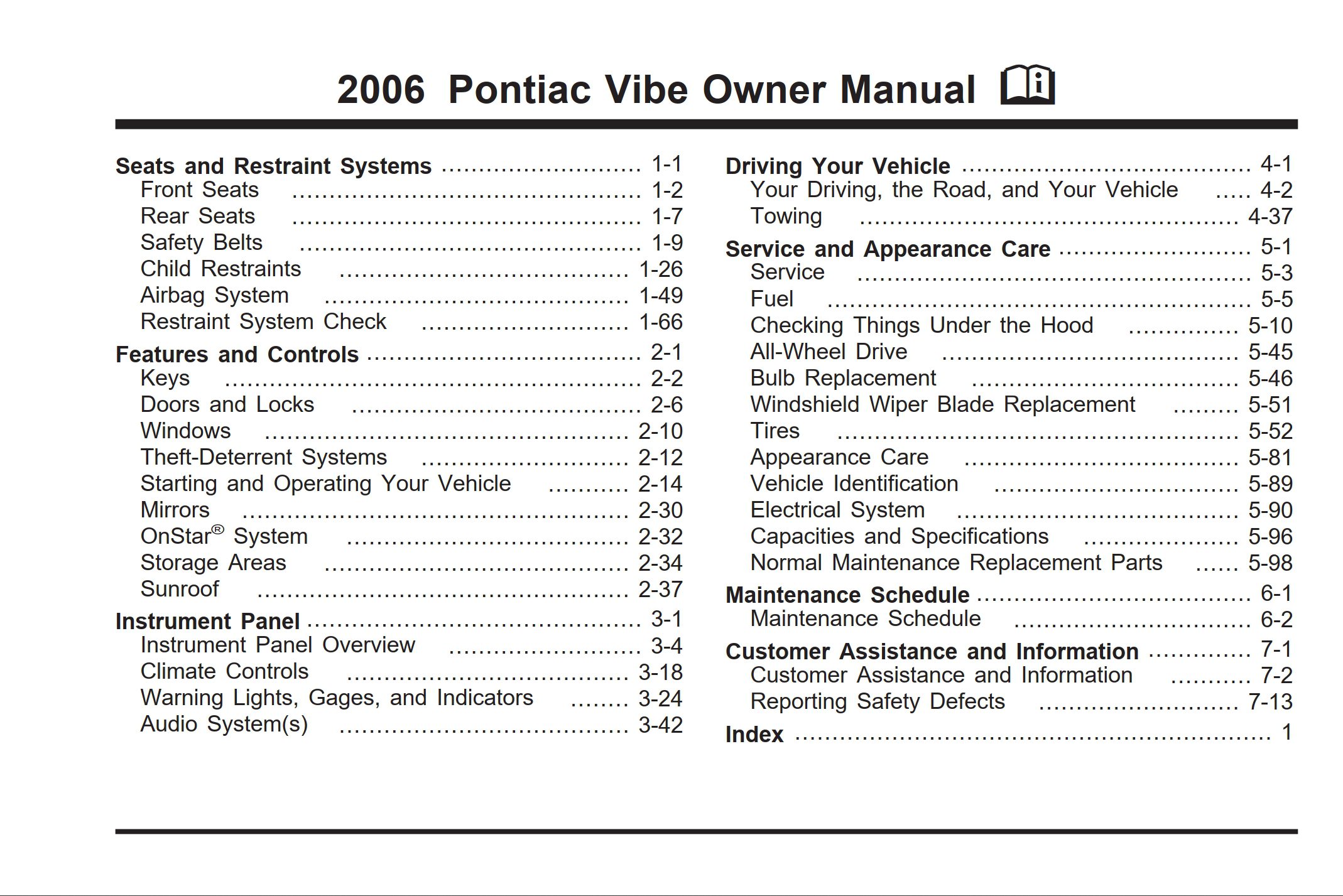 2006 pontiac vibe owner's manual