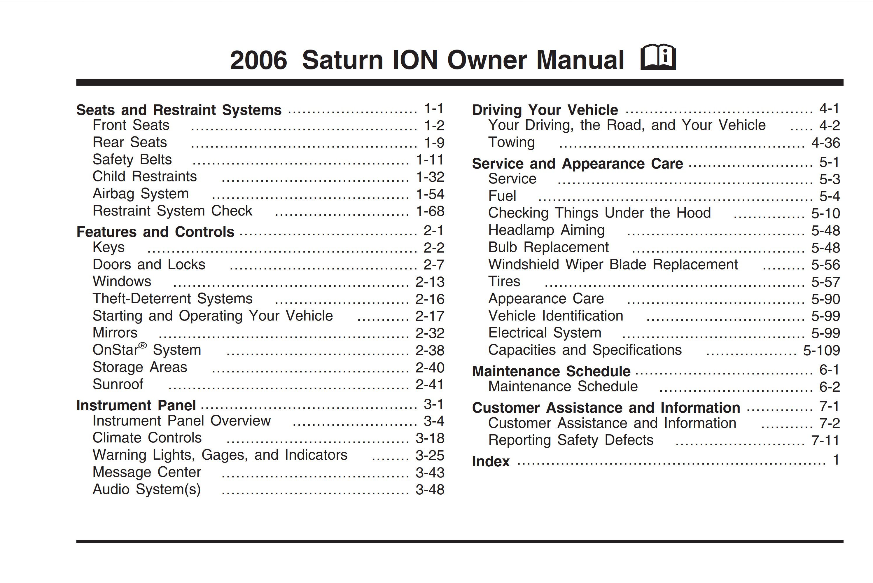 2006 saturn ion owner's manual