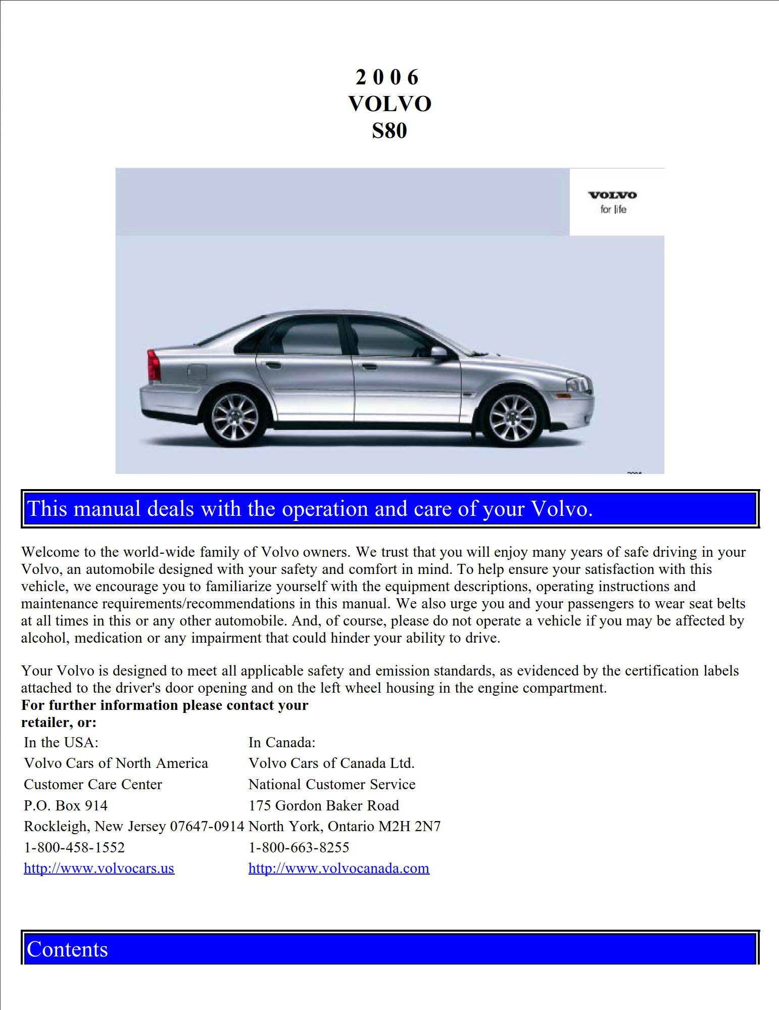 2006 volvo s80 owner's manual