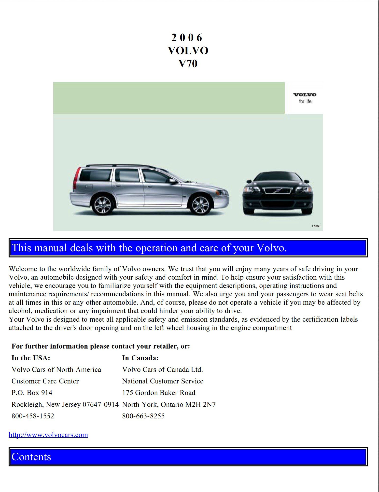 2006 volvo v70 owner's manual