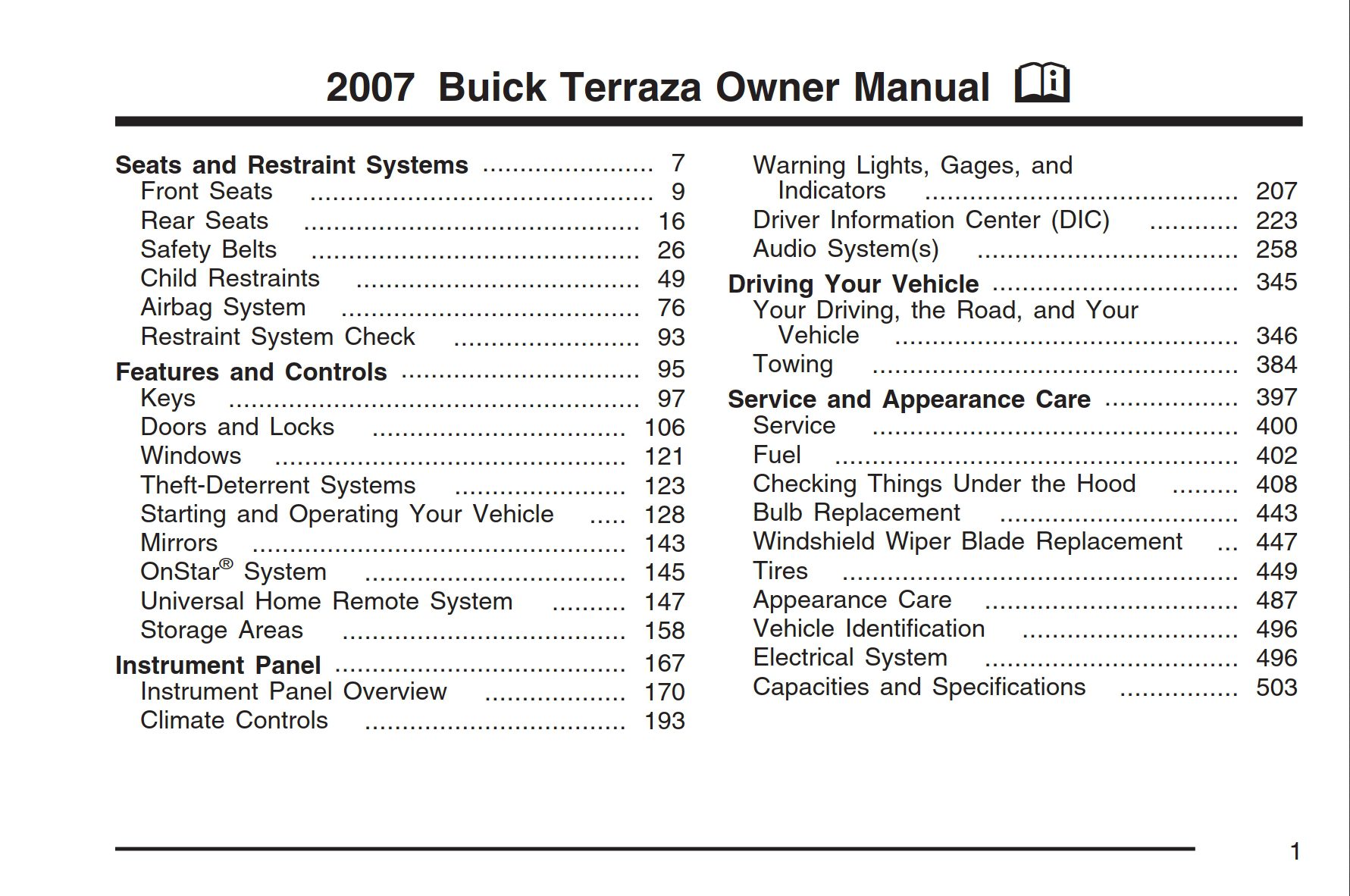 2007 buick terraza owner's manual