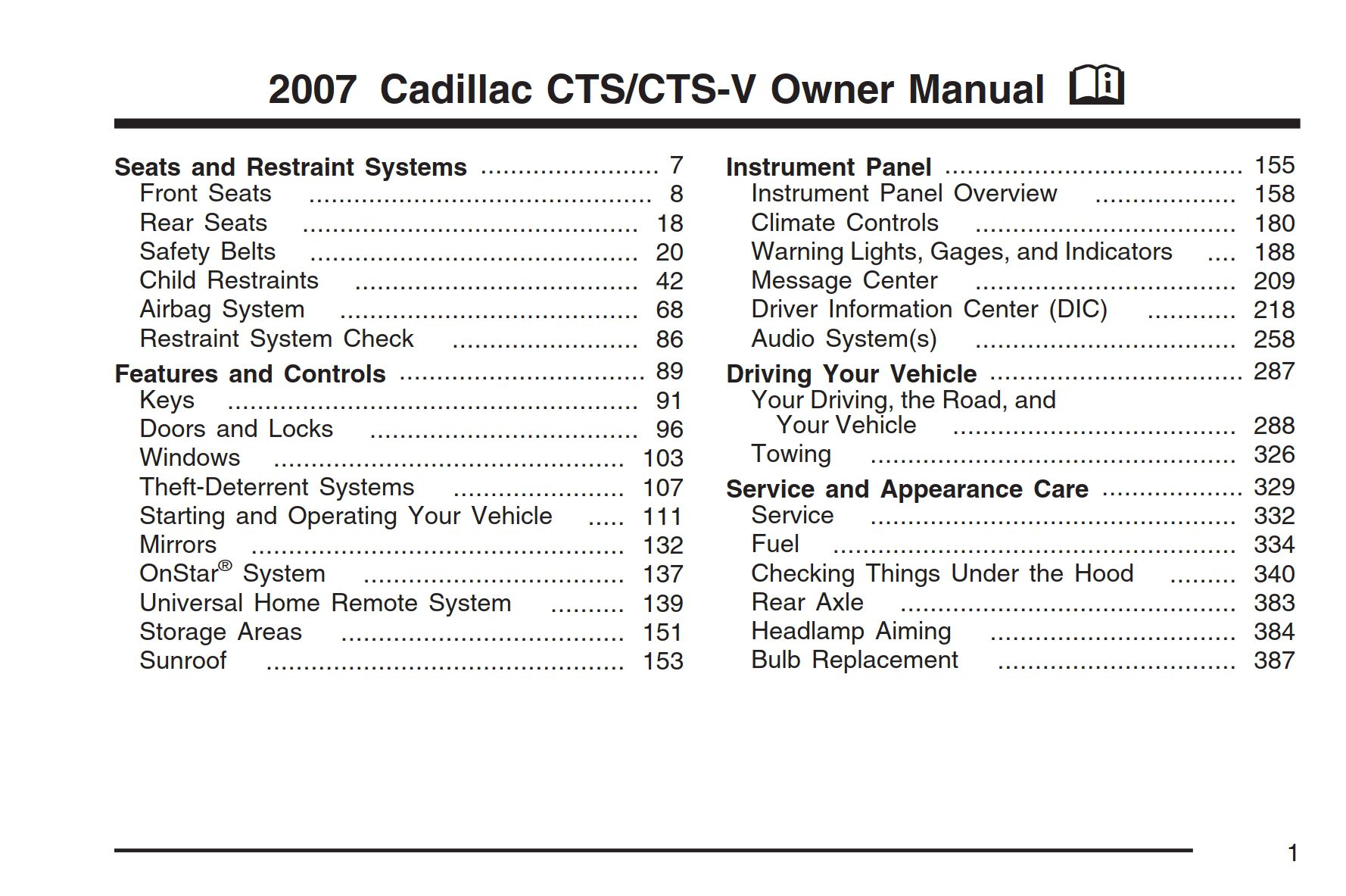 2007 cadillac cts owner's manual